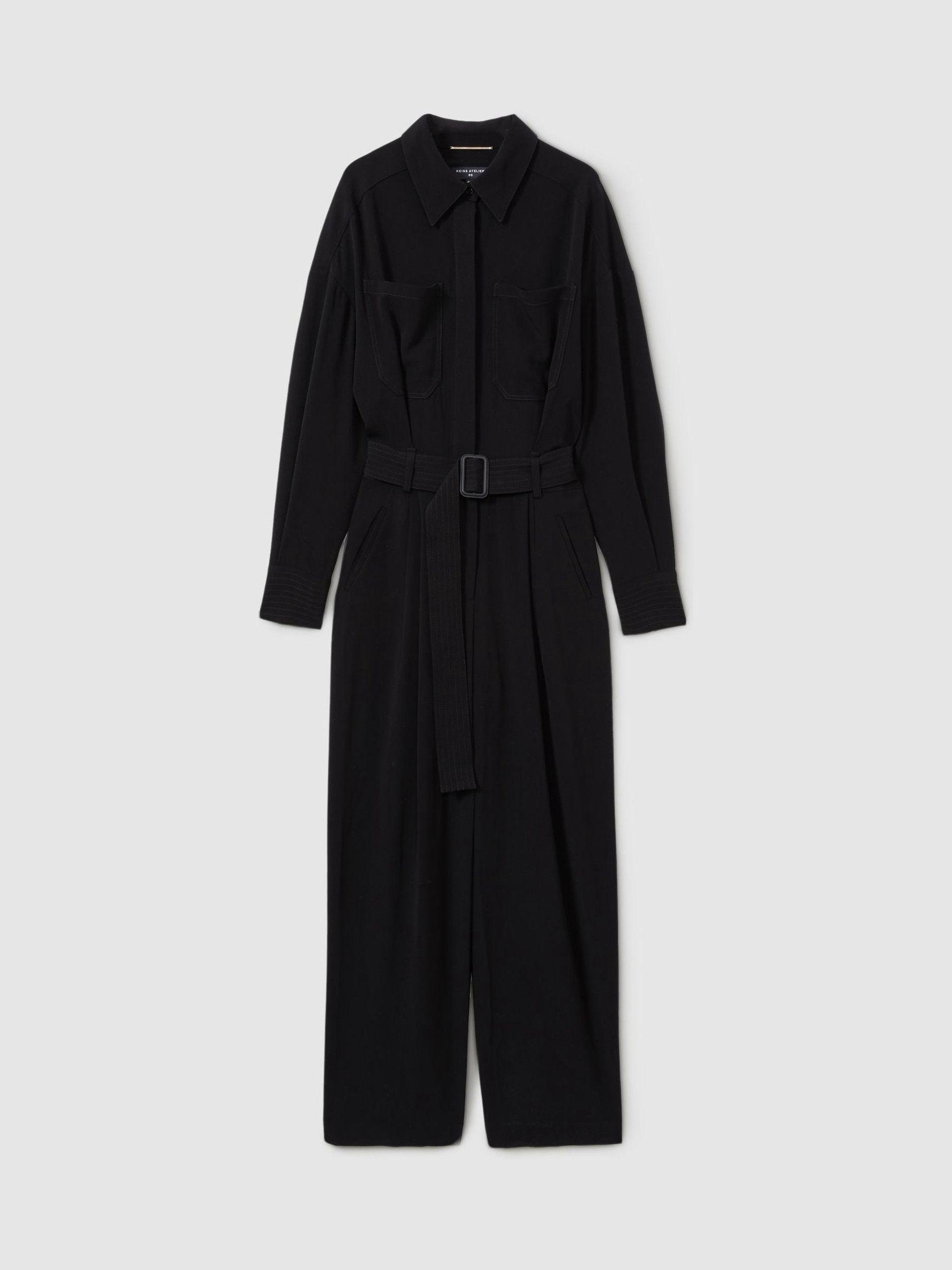Atelier Belted Crepe Jumpsuit in Black Product Image