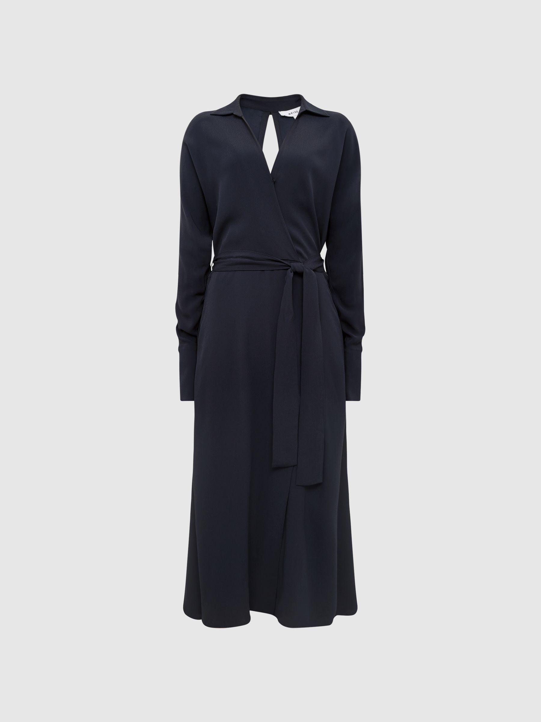 Wrap Shirt Midi Dress in Navy Product Image