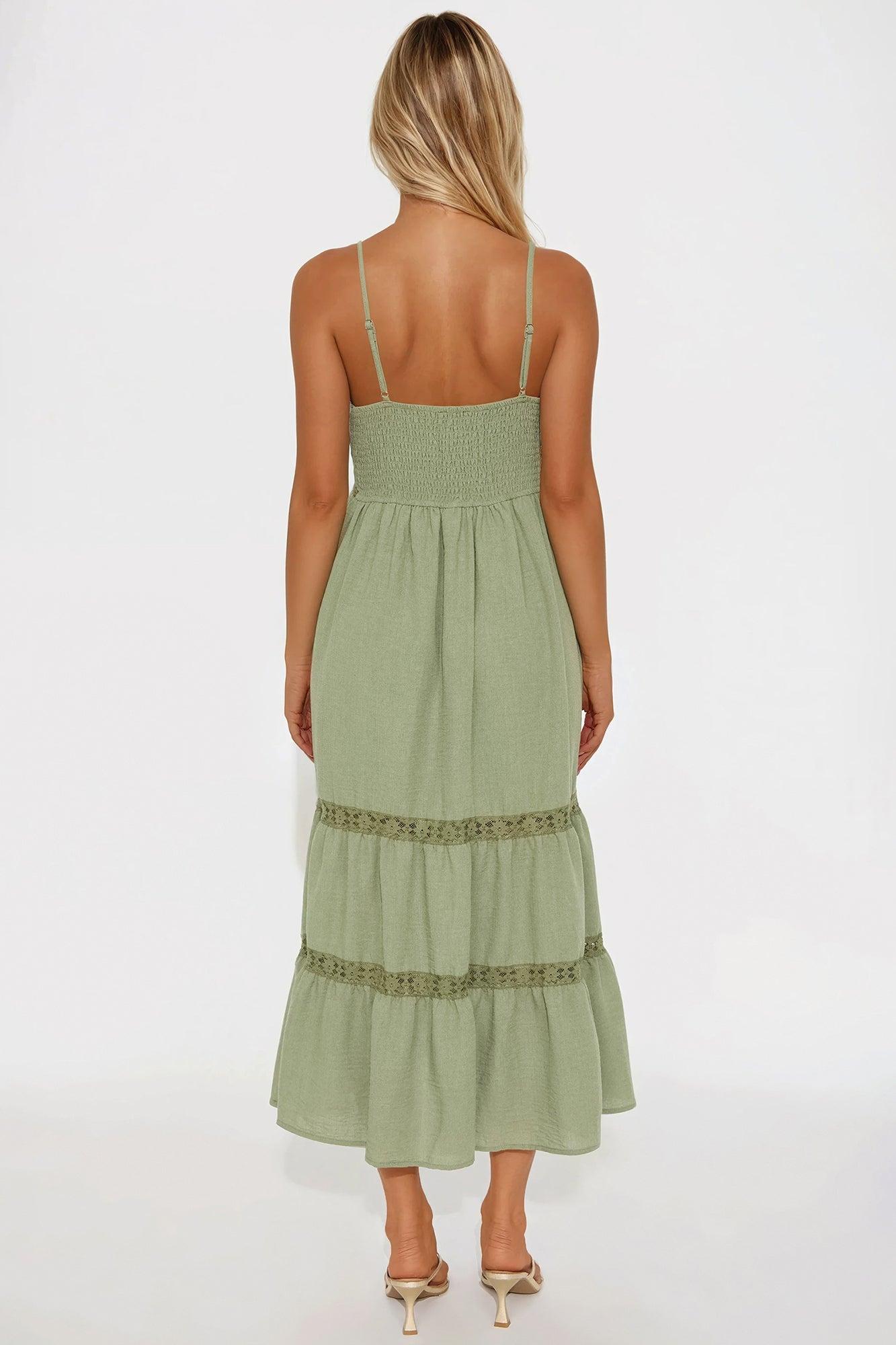 Tahlia Linen Midi Dress - Olive Product Image