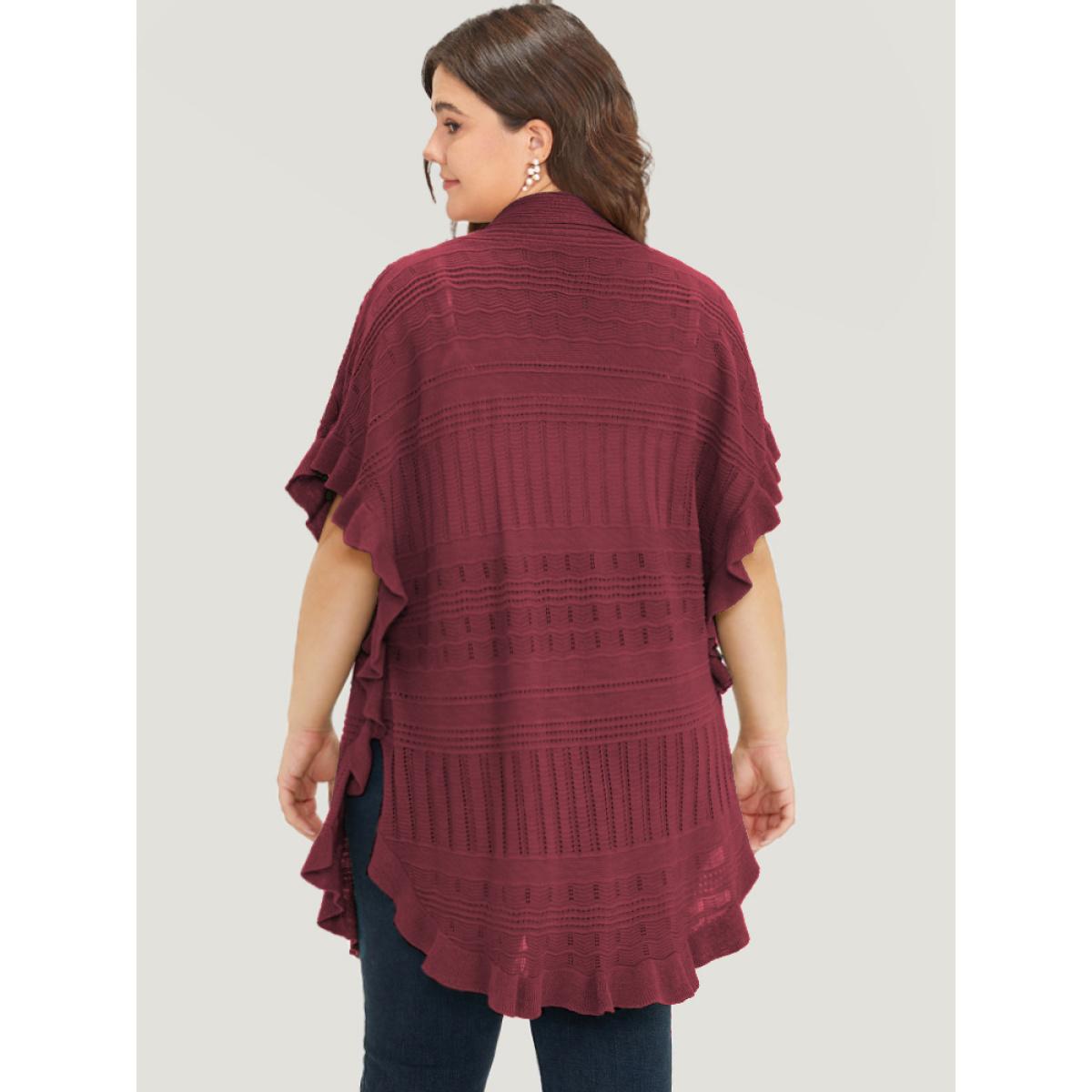 Plus Size Anti-Pilling Plain Ruffles Split Hem Dolman Sleeve Cardigan Scarlet Women Casual Loose Short sleeve Everyday Cardigans BloomChic 28/5X Product Image