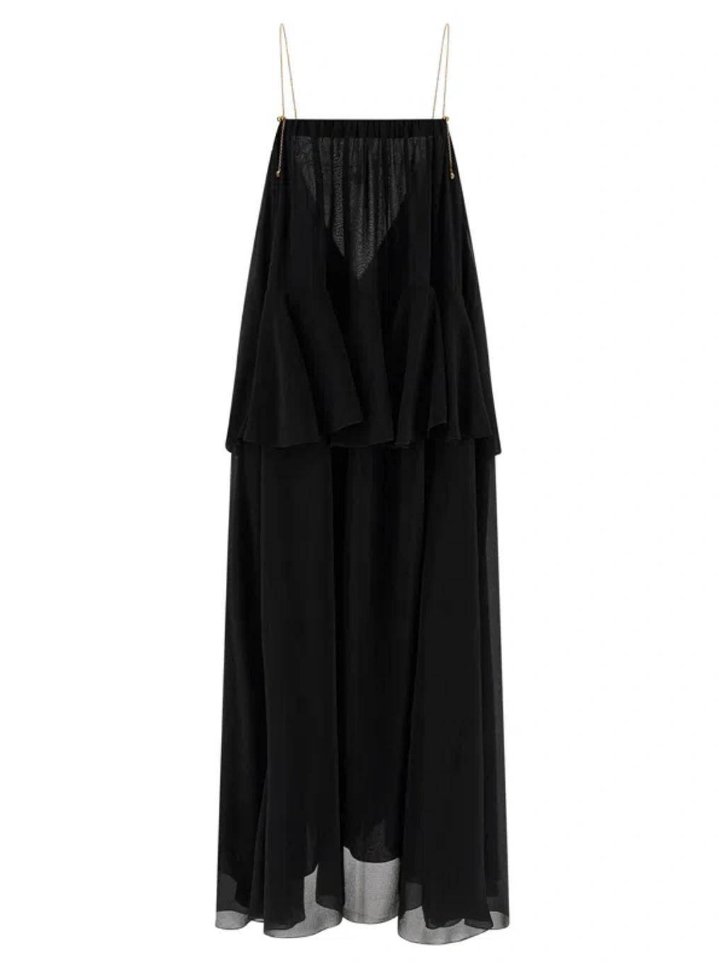 CHLOÉ Open-back Embellished Tiered Silk-georgette Maxi Dress In Black Product Image