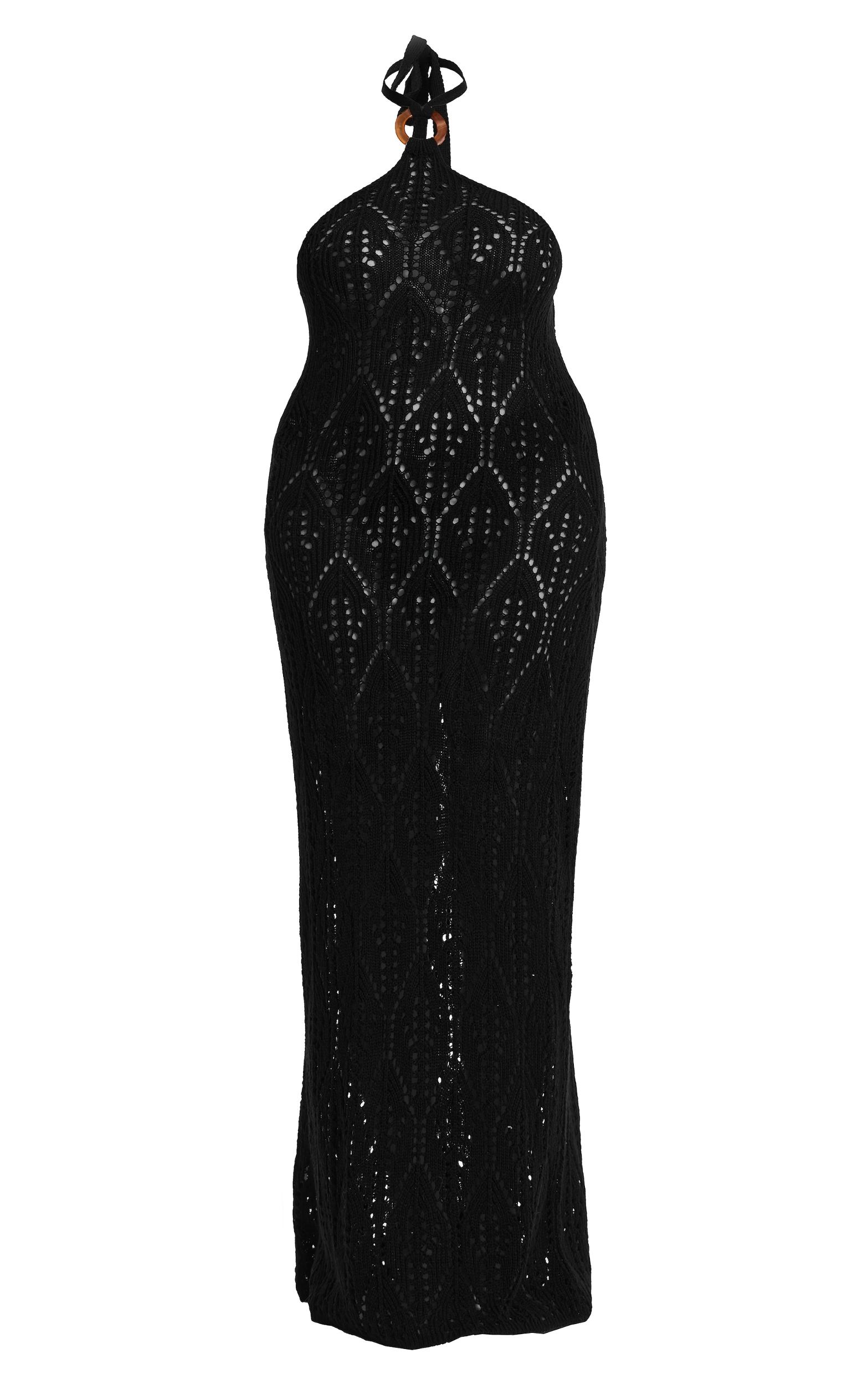 Plus Black Crochet Maxi Halter Neck Beach Dress Product Image