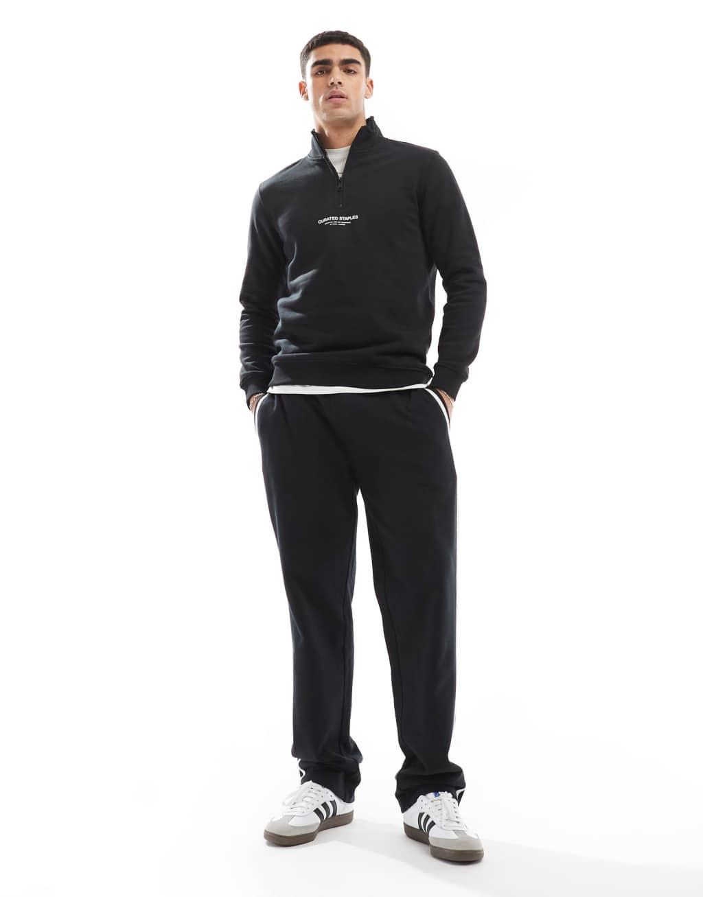 ONLY & SONS curated high neck 1/4 zip sweater in black Product Image