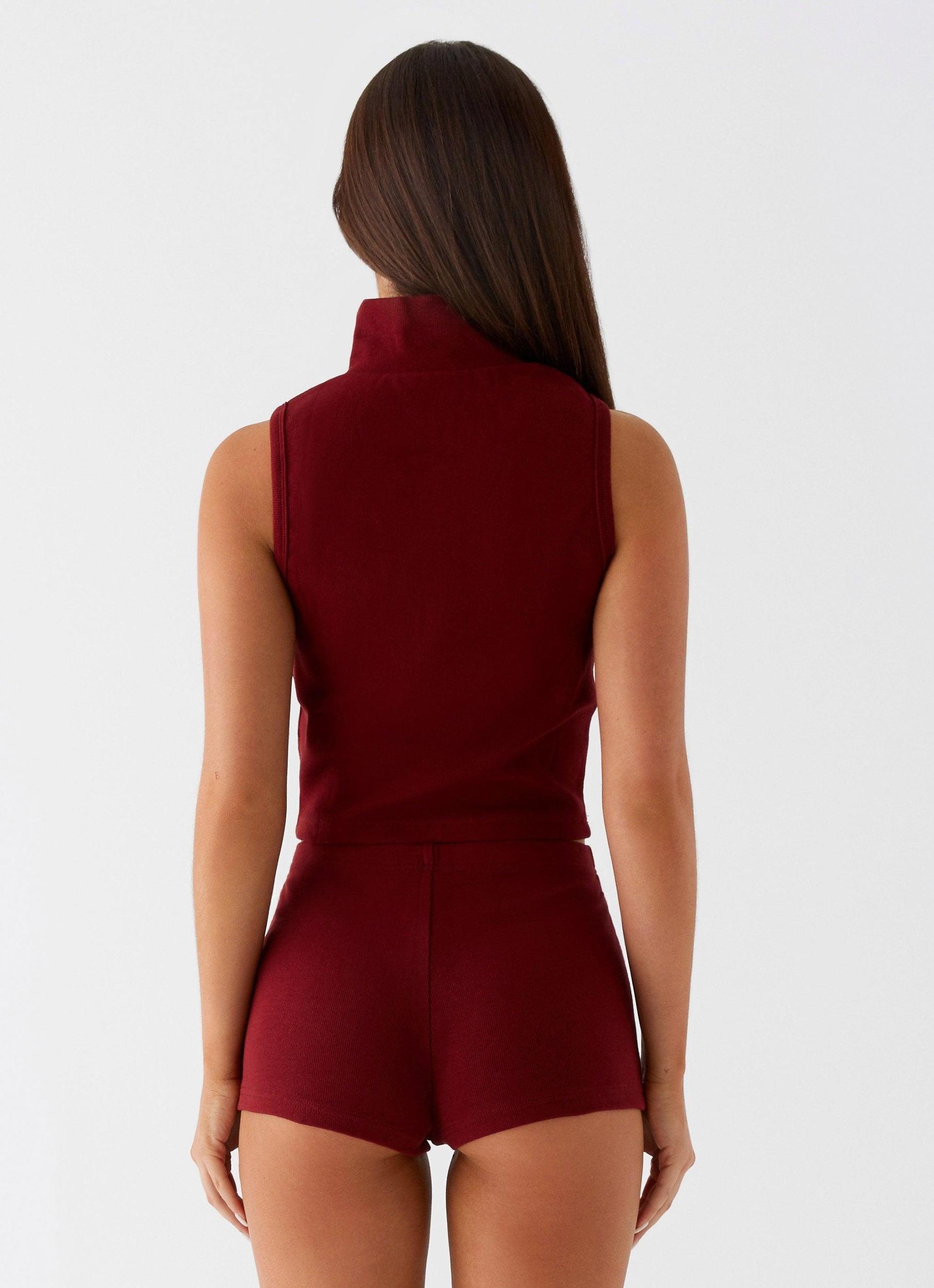 Spectate Collar Top - Maroon Product Image