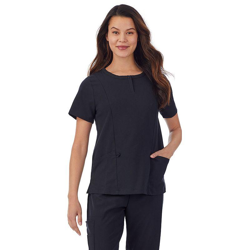 Women's Cuddl Duds® Scrubs Henley Top With 2 Pockets, Size: Medium, Black Product Image