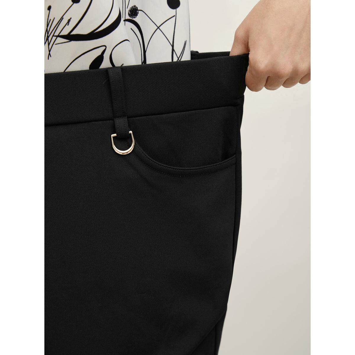 Plus Size Pull-On Solid Bootcut Pants Women Black Office Bodycon Mid Rise Office Pants BloomChic 22-24/3X Product Image