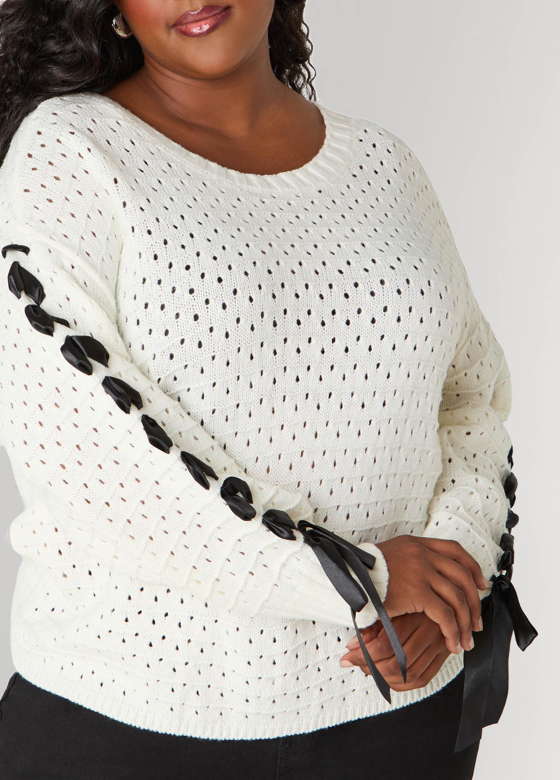 Lace Up Pointelle Sweater Product Image
