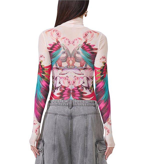 AFRM Zadie Feather Multi Print Mesh Mock Neck Long Sleeve Top Product Image