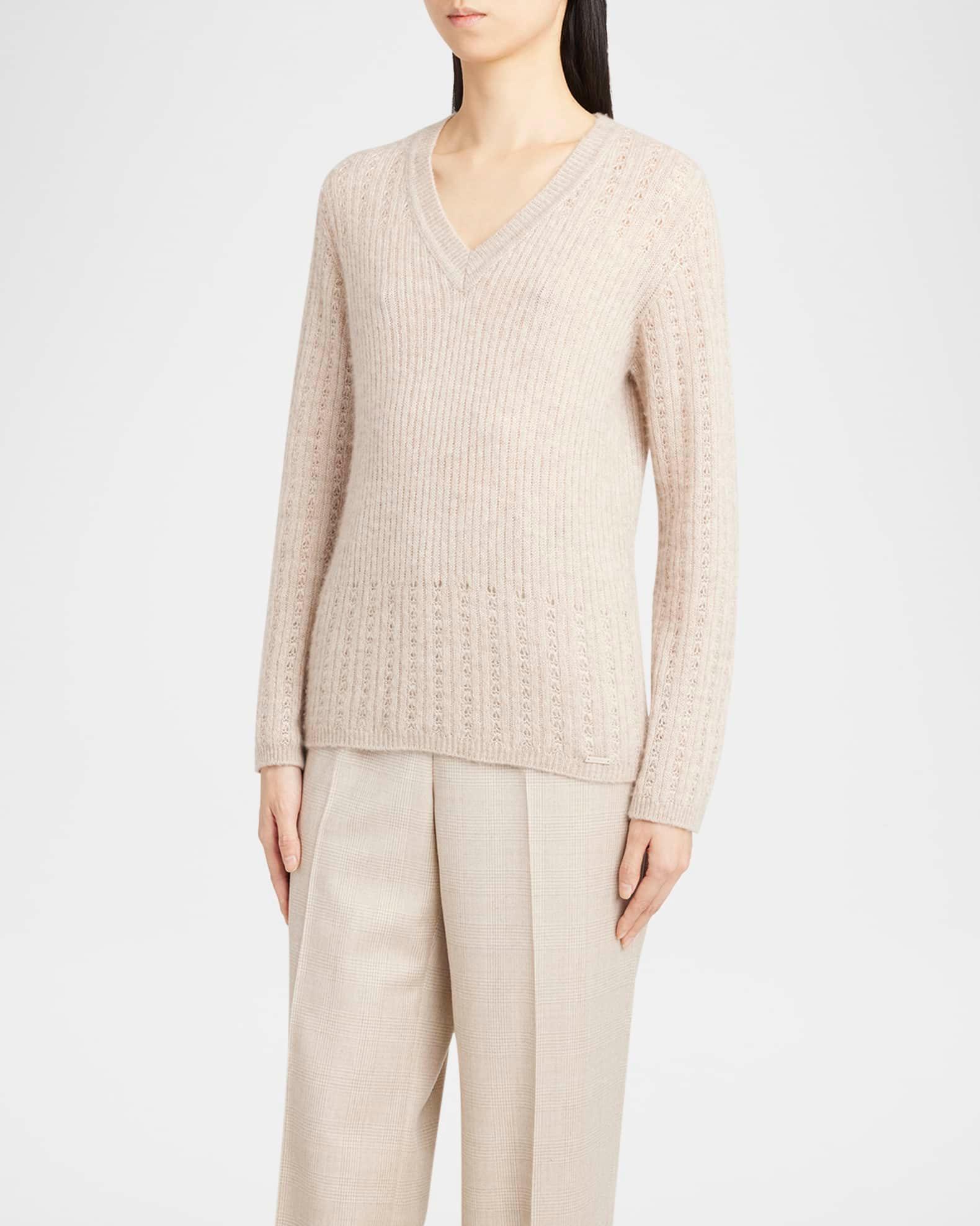 Openwork Cashmere Knit V-Neck Sweater Product Image