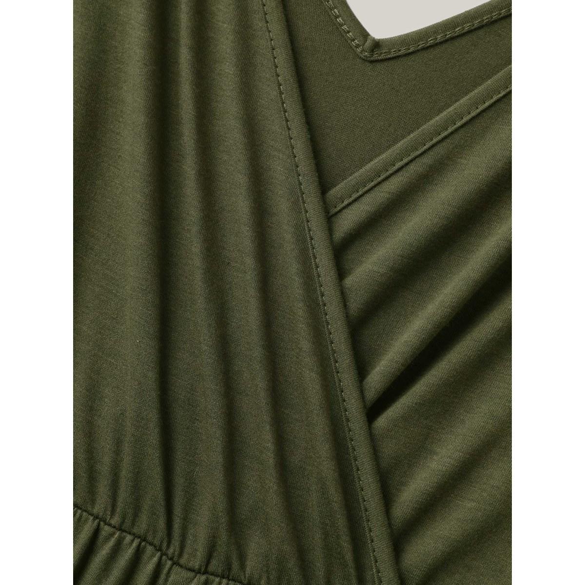 Plus Size ArmyGreen Stretchy Knit Pockets Cross Back Jumpsuit Women At the Office Sleeveless V-neck Office Loose Jumpsuits BloomChic 10/M Product Image
