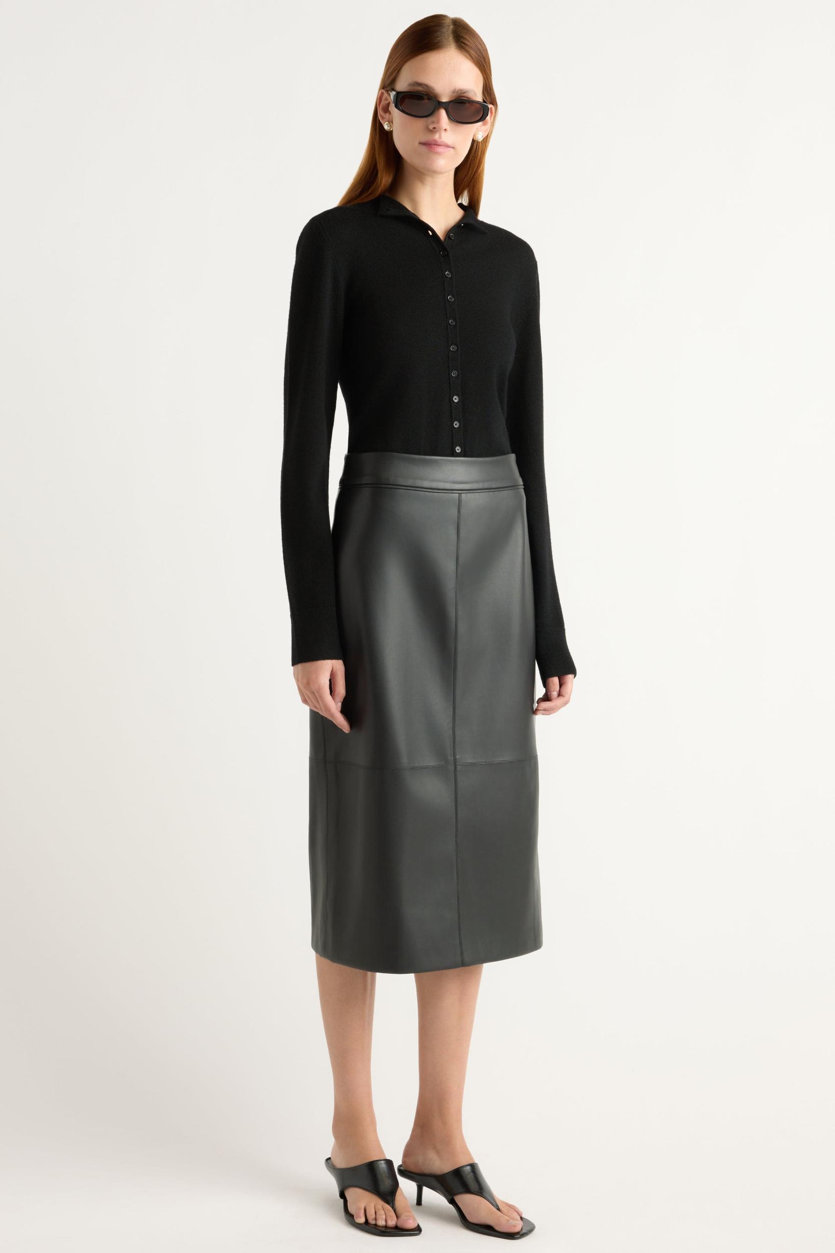 Briony Back-Slit Vegan Leather Skirt Product Image