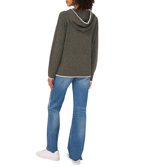 Vince Camuto Knit Crew Neck Long Sleeve Contrast Trim Hoodie Product Image