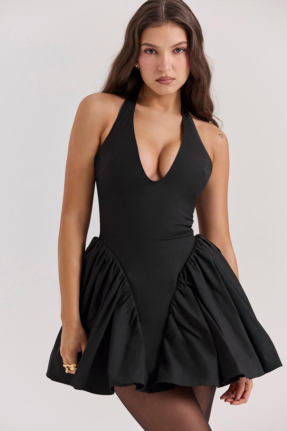 Valentia  black halter mini dress Product Image