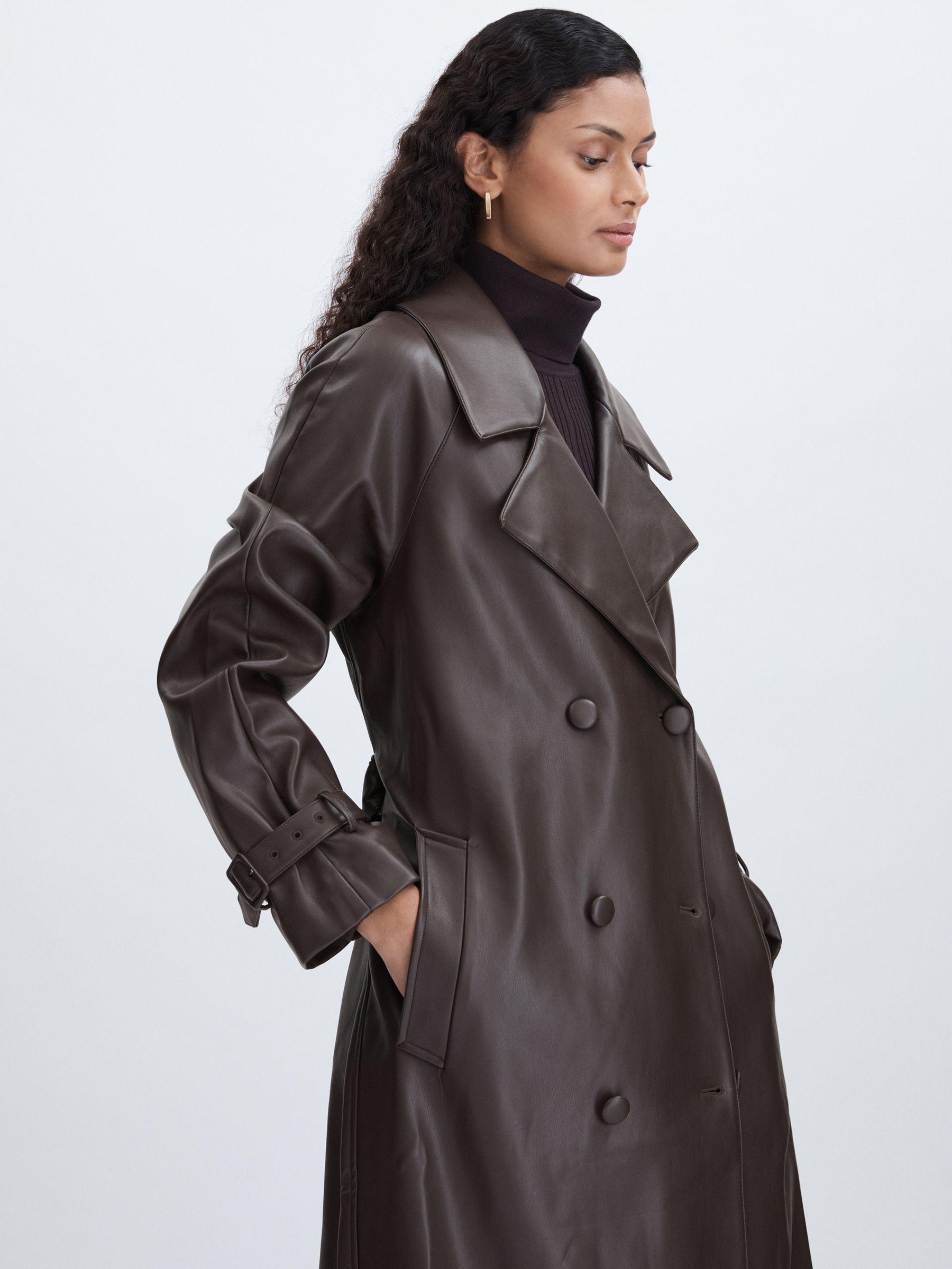 Good American Faux-Leather Trench Coat in Bitter Chocolate Product Image