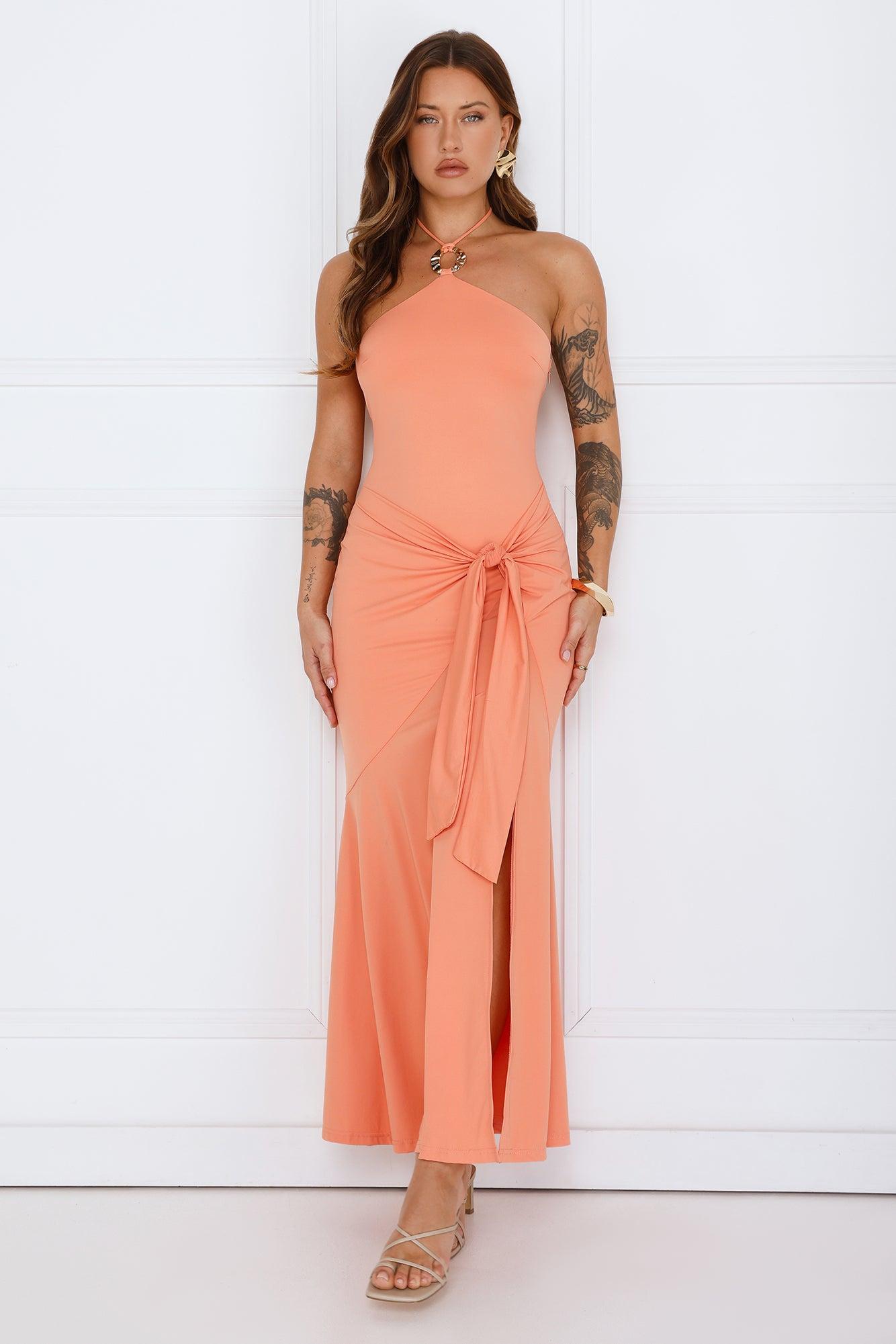 Twirl Season Halter Maxi Dress Orange Product Image