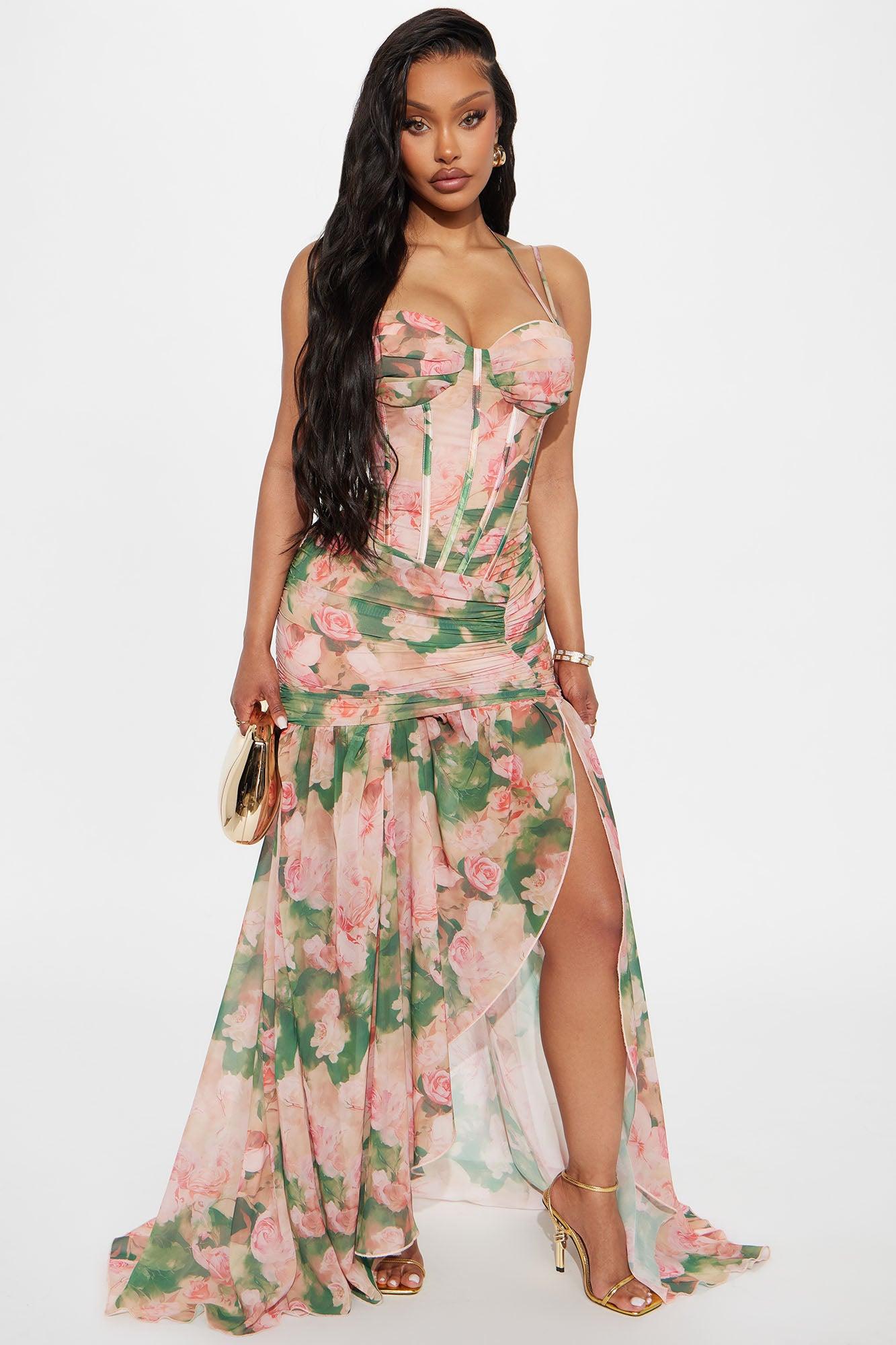 Sweet As Me Floral Chiffon Maxi Dress - Nude/combo Product Image