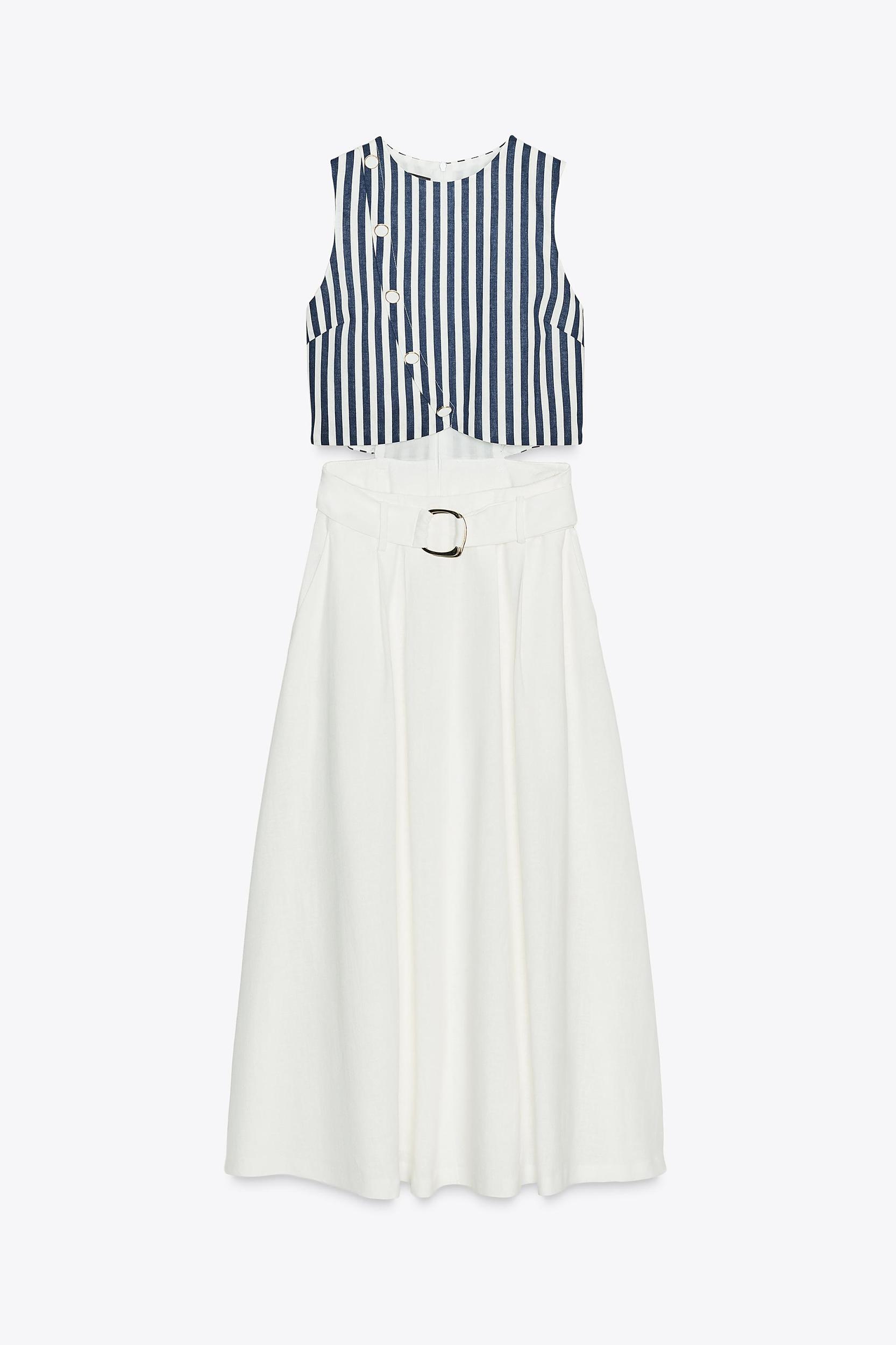 LINEN BELTED COMBINATION MAXI DRESS Product Image