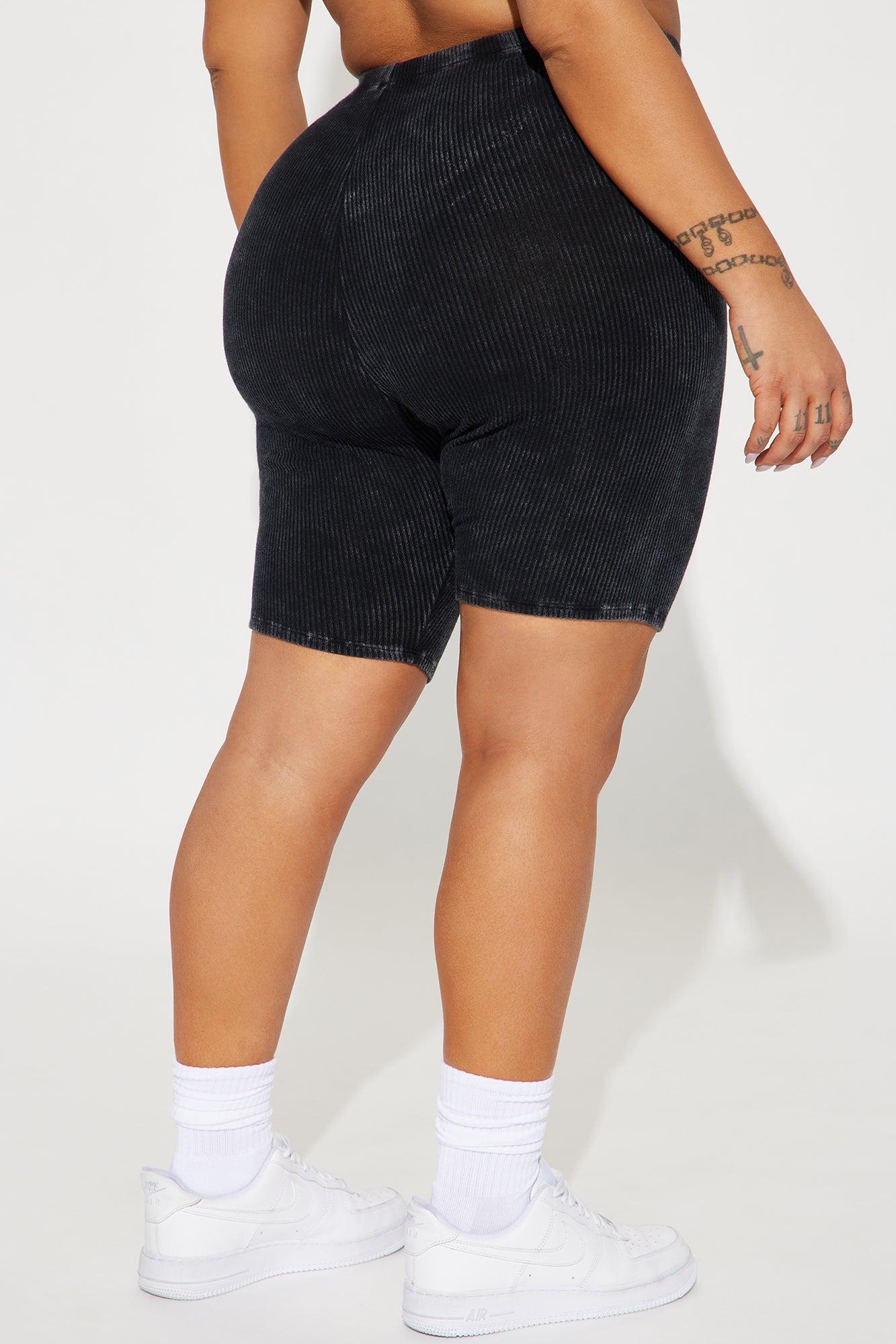 Never Too Late Washed Biker Short - Black Product Image