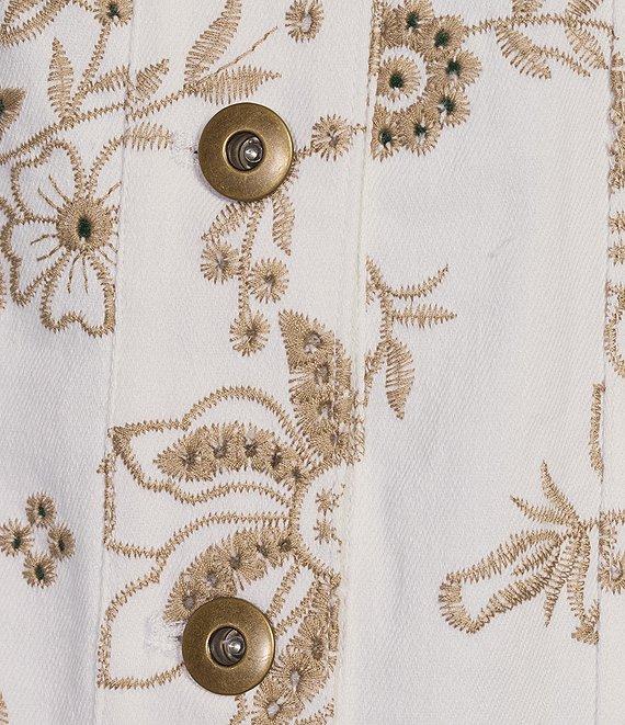 Multiples Allover Embroidery Point Collar 3/4 Sleeve Button-Front Twill Jacket Product Image