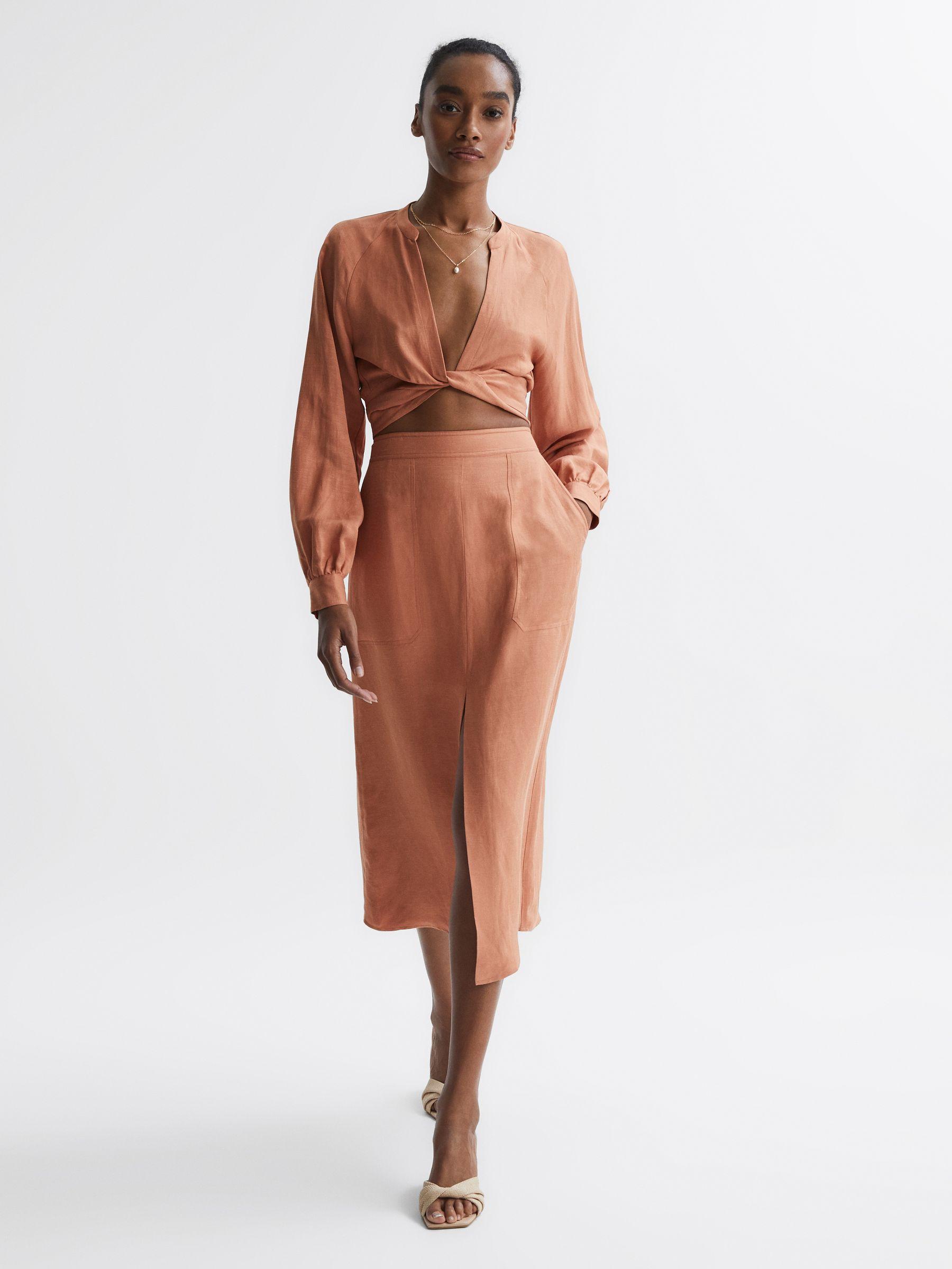 Tie Front Cropped Blouse in Rust Product Image