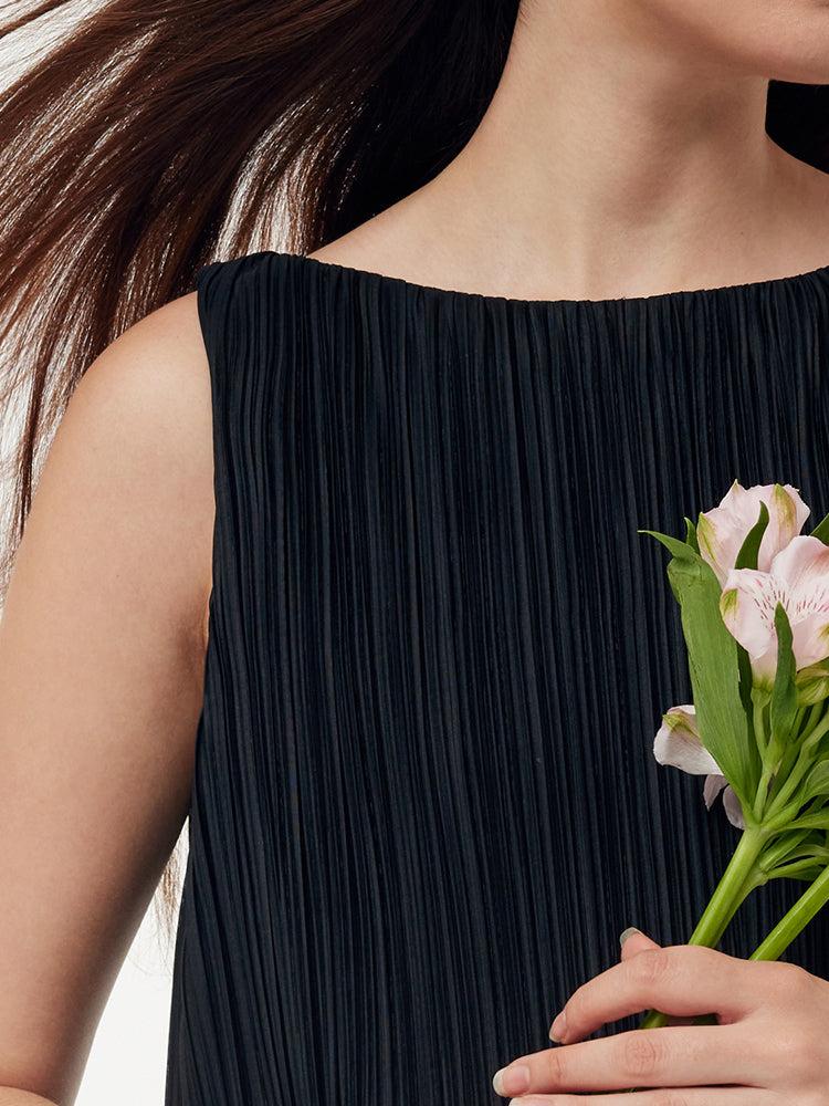 Tiered Ruffle Hem Women Pleated Mini Dress Product Image