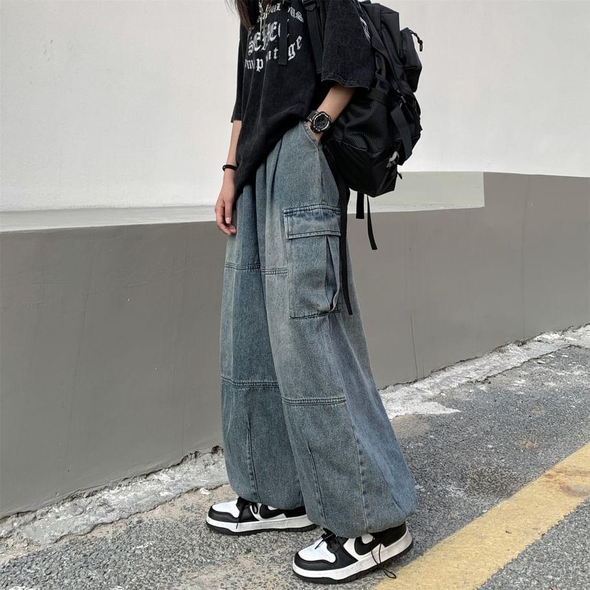 Harem Denim Cargo Pants Product Image