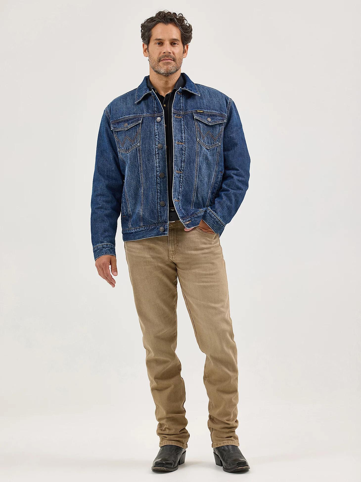 Men's Wrangler Retro® Sherpa Lined Western Denim Jacket in Blue Shadow Product Image
