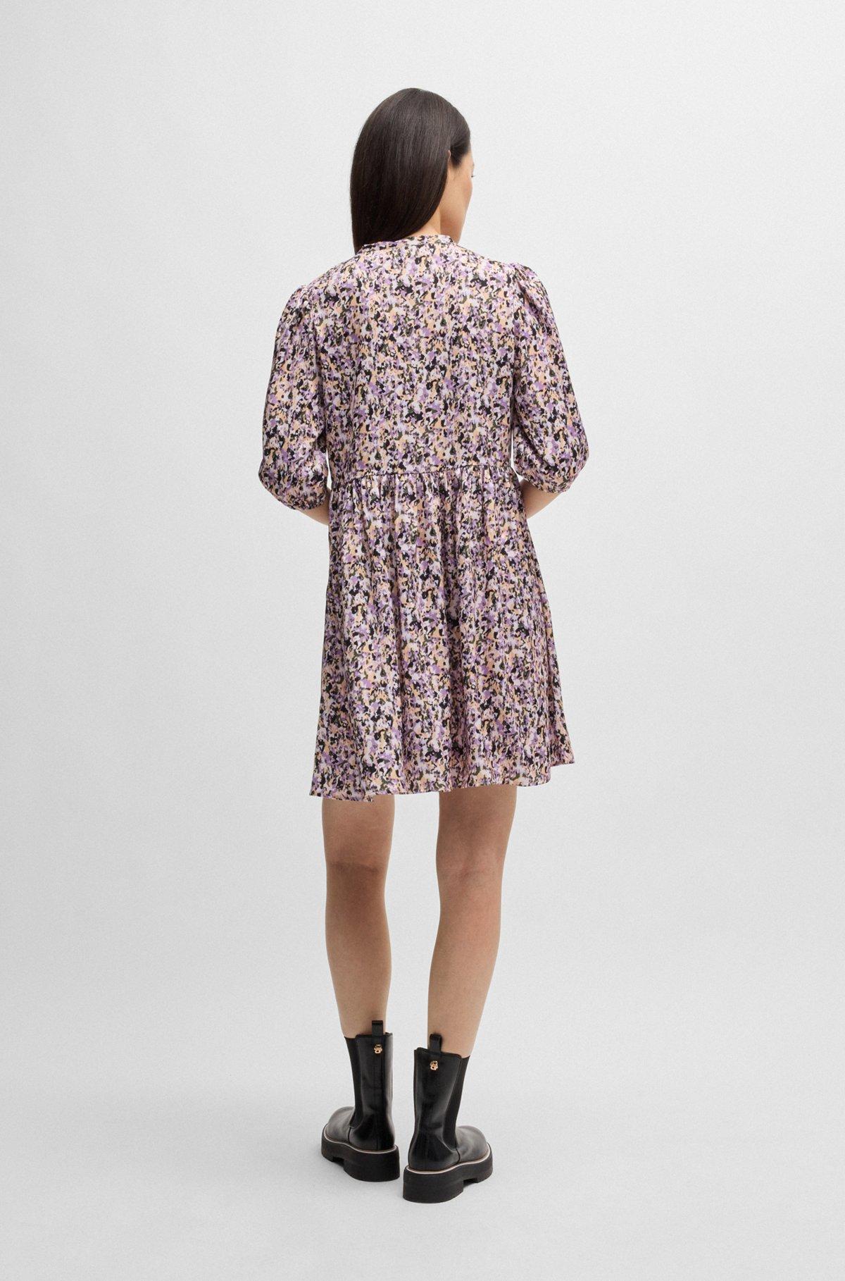 Cropped-sleeve dress in hammered satin with seasonal print Product Image