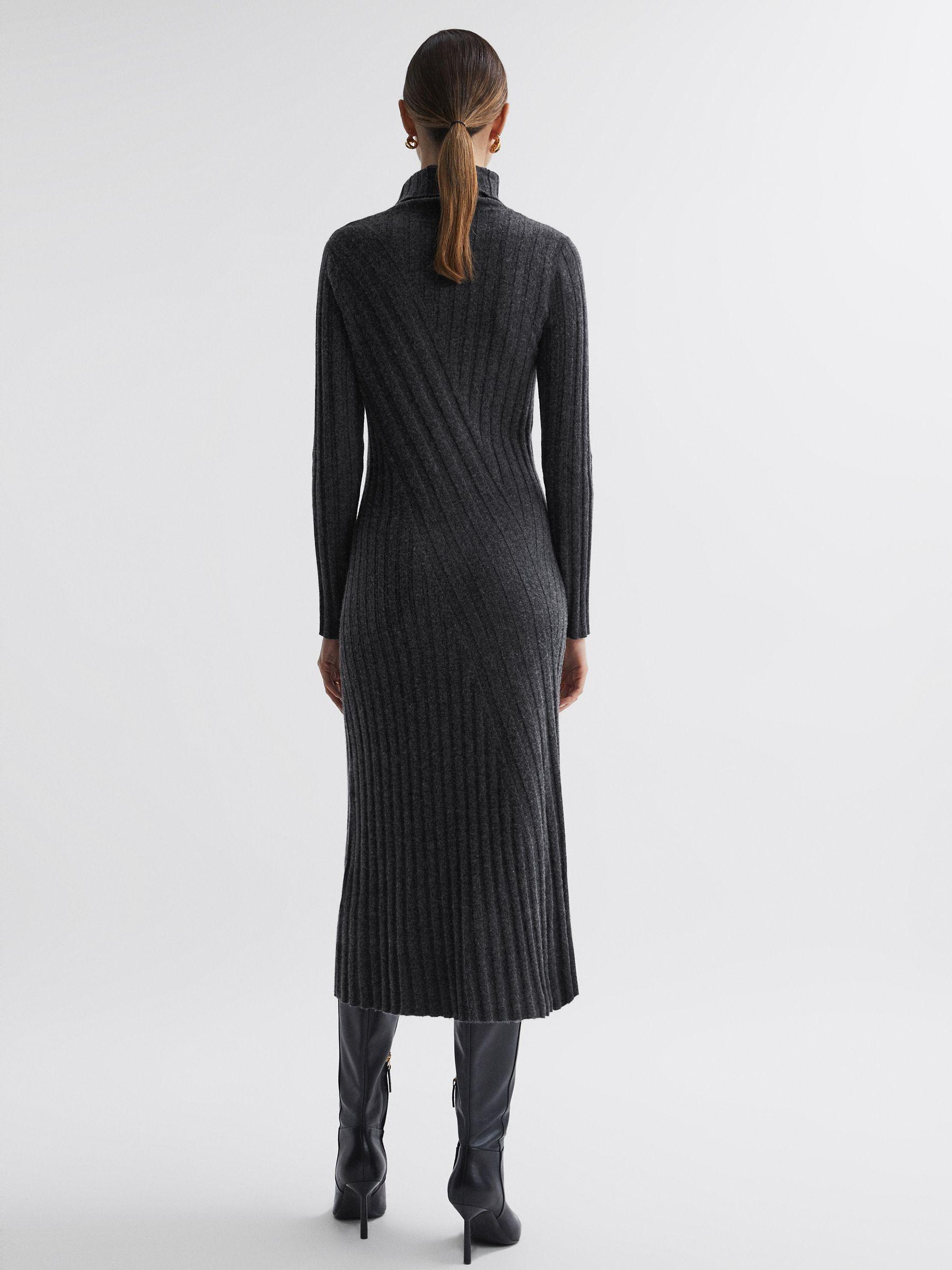 Petite Knitted Roll Neck Midi Dress in Charcoal Product Image