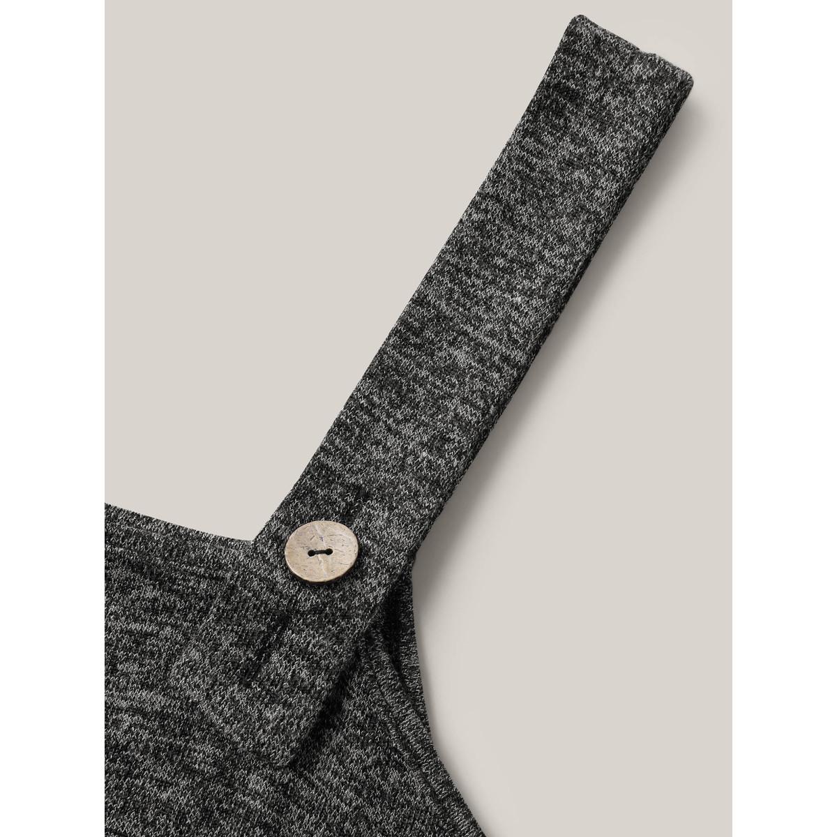 Plus Size Super Stretchy Overall Straps Knit Midi Dress Black Women Casual Drawstring Knit Dresses Bloomchic 18-20/2X Product Image