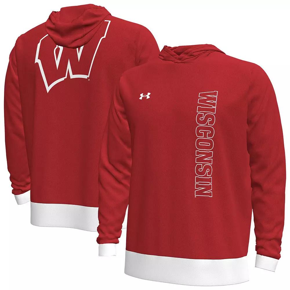 Men's Under Armour Red Wisconsin Badgers 2024 On-Court Shootaround Long Sleeve Hoodie T-Shirt, Size: Medium Product Image