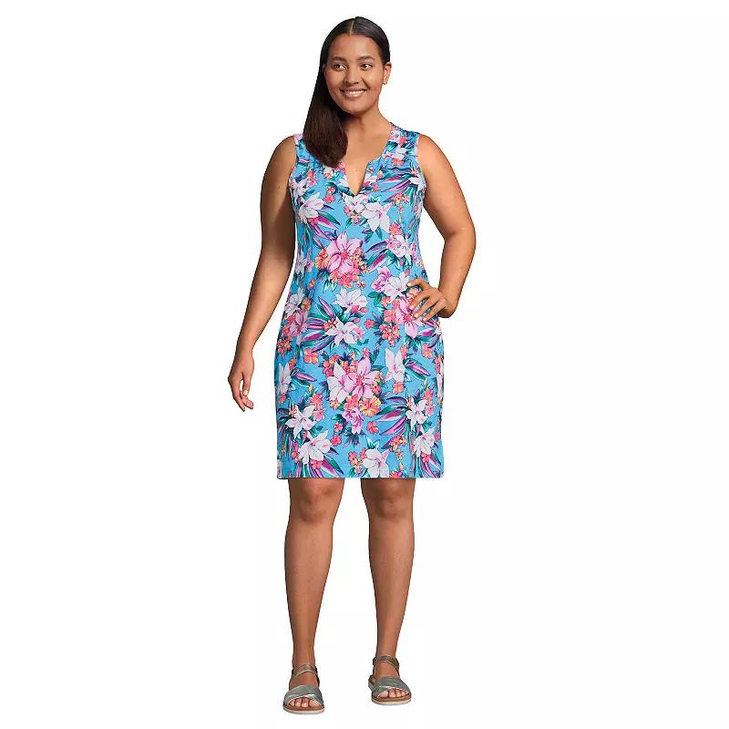 Plus Size Lands End Splitneck Swim Cover-Up Dress, Womens Product Image