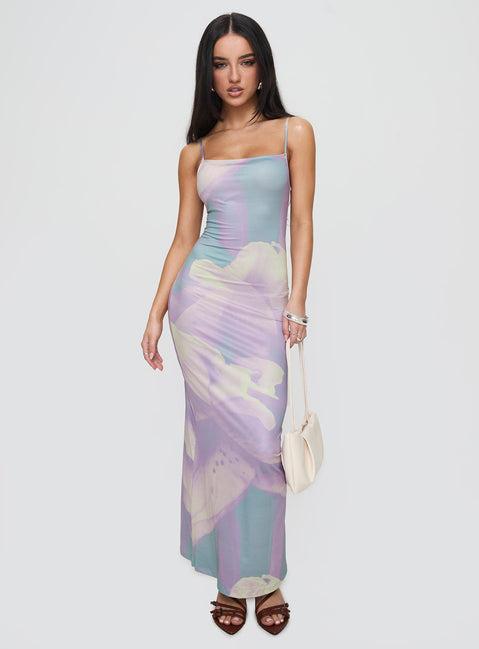 Norila Maxi Dress Slinky Orchid Petals Lilac Product Image