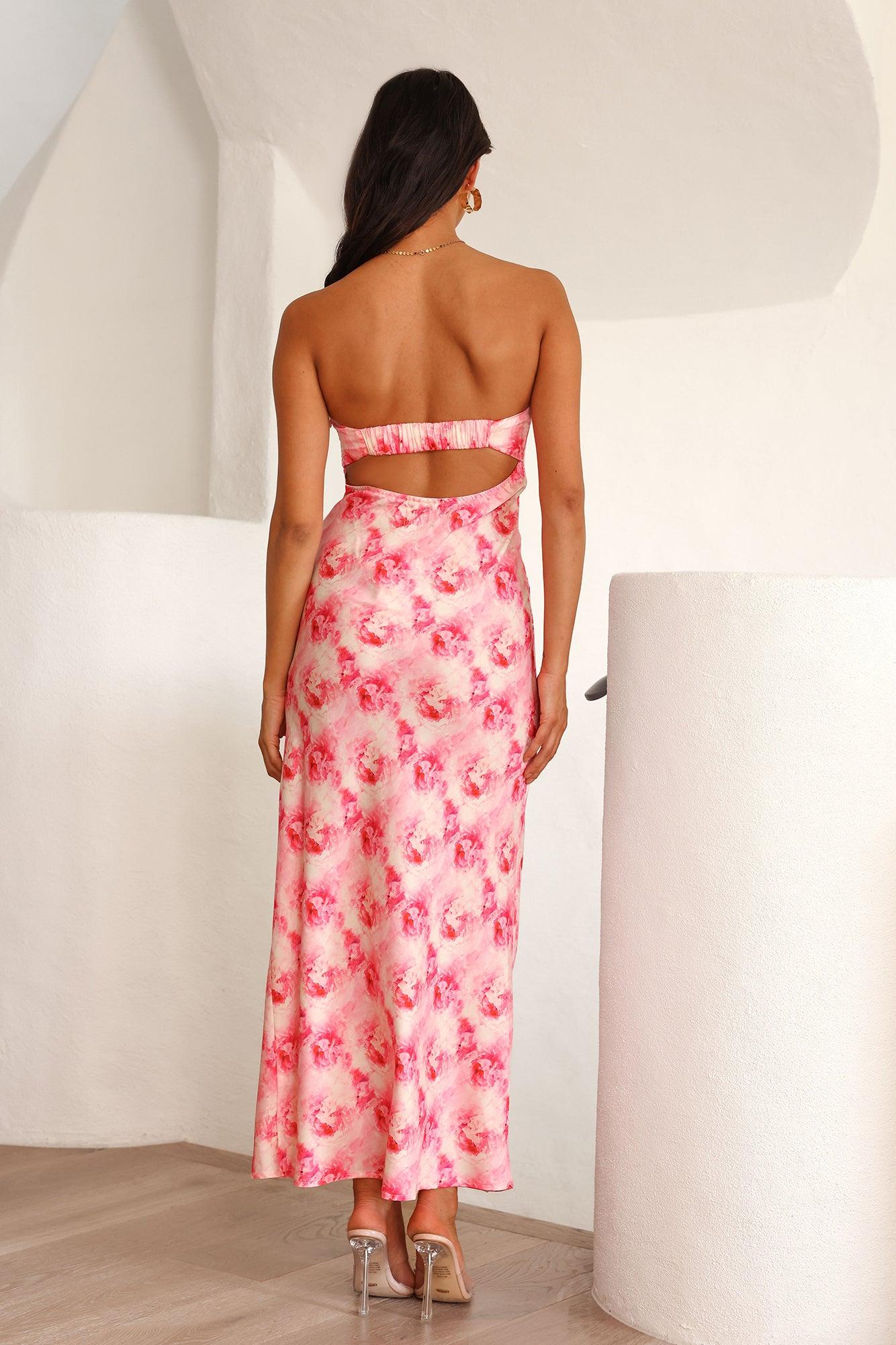 Gemstones Strapless Satin Maxi Dress Pink Product Image