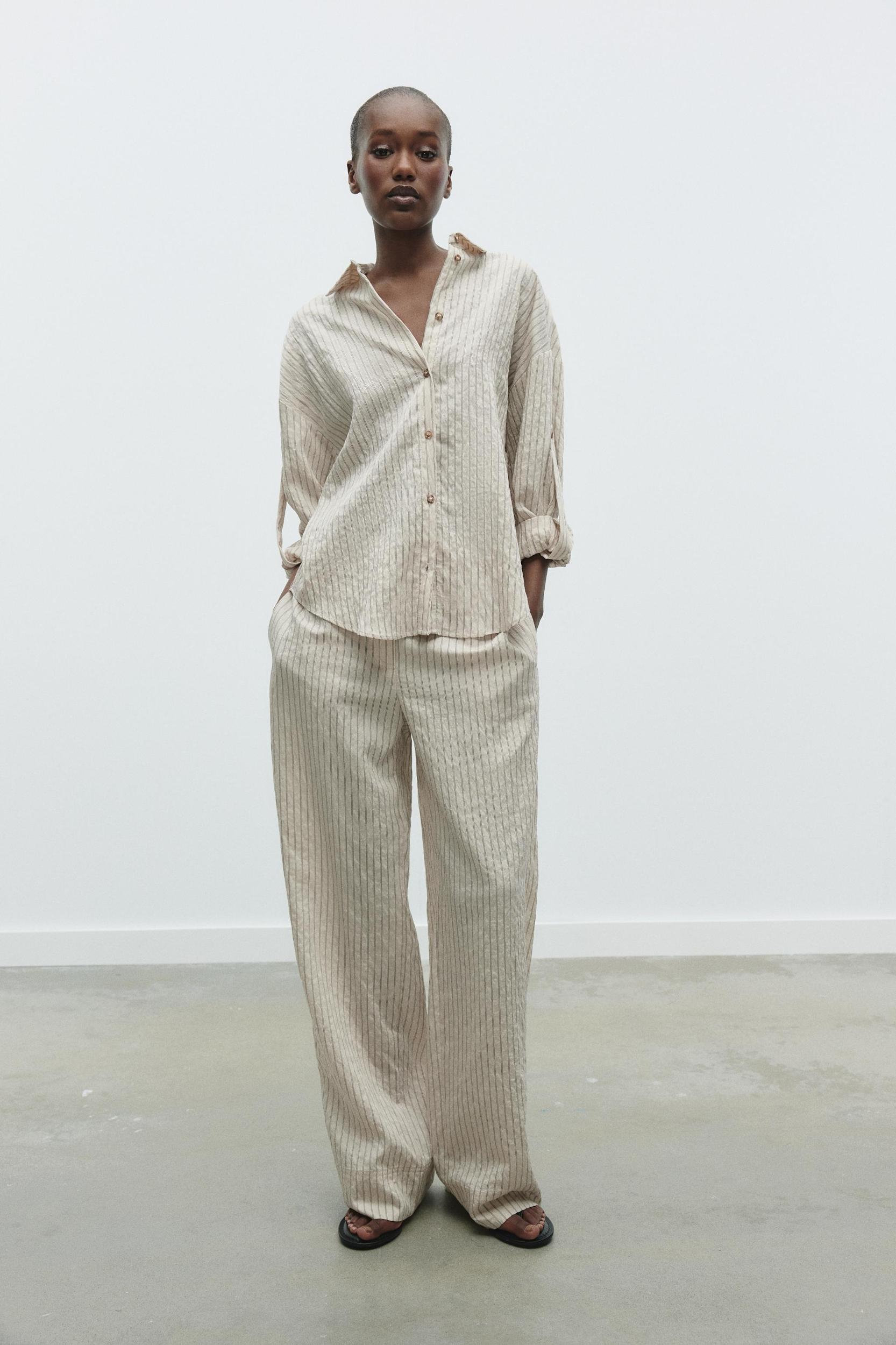 STRIPED ROLL-TAB SLEEVE SHIRT Product Image