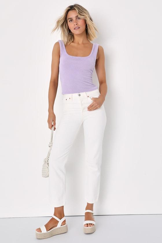 Leisure Life Lavender Ribbed Square-Neck Tank Top Product Image