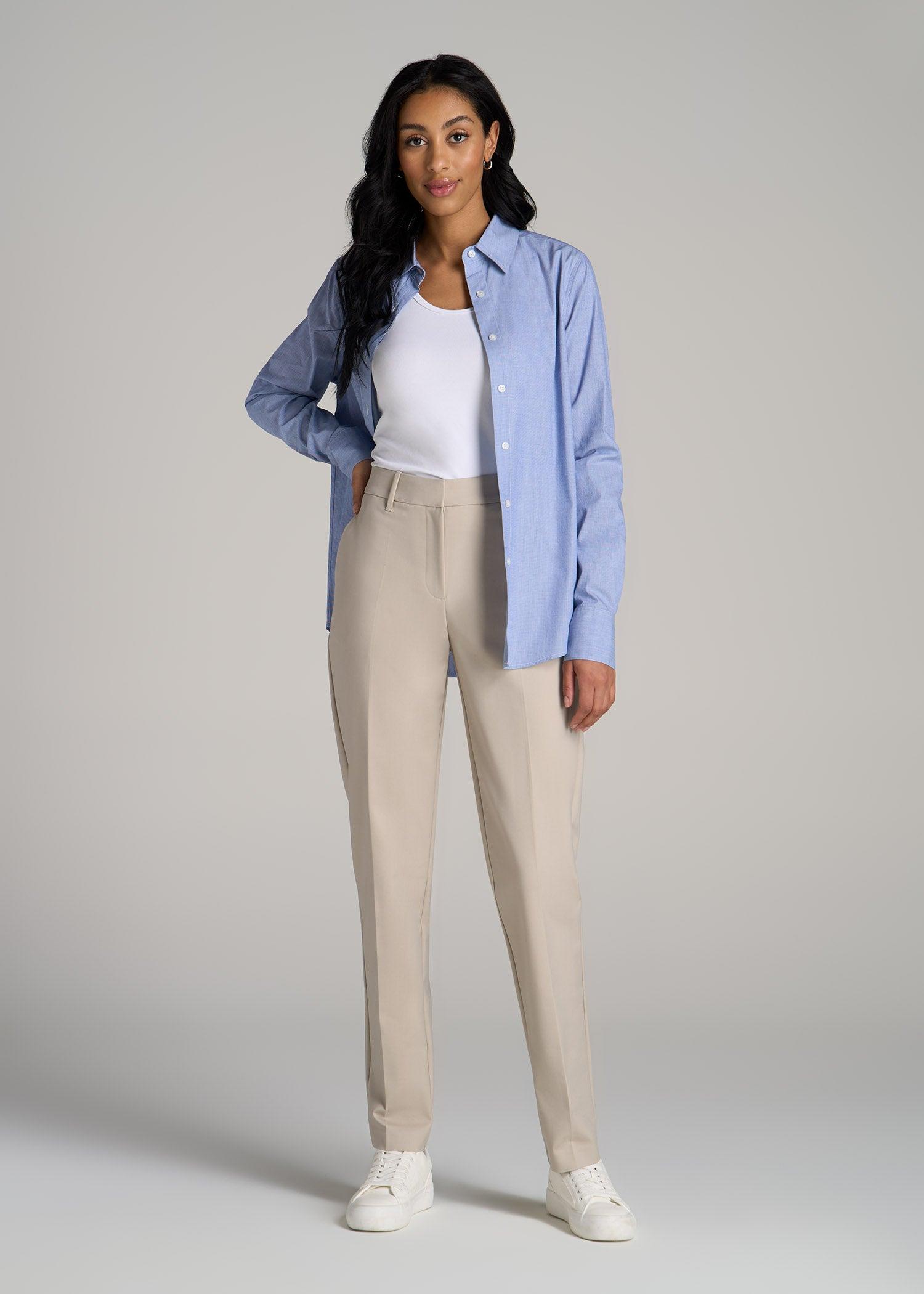 Flat Front Tapered Dress Pants for Tall Women in Stone Female Product Image