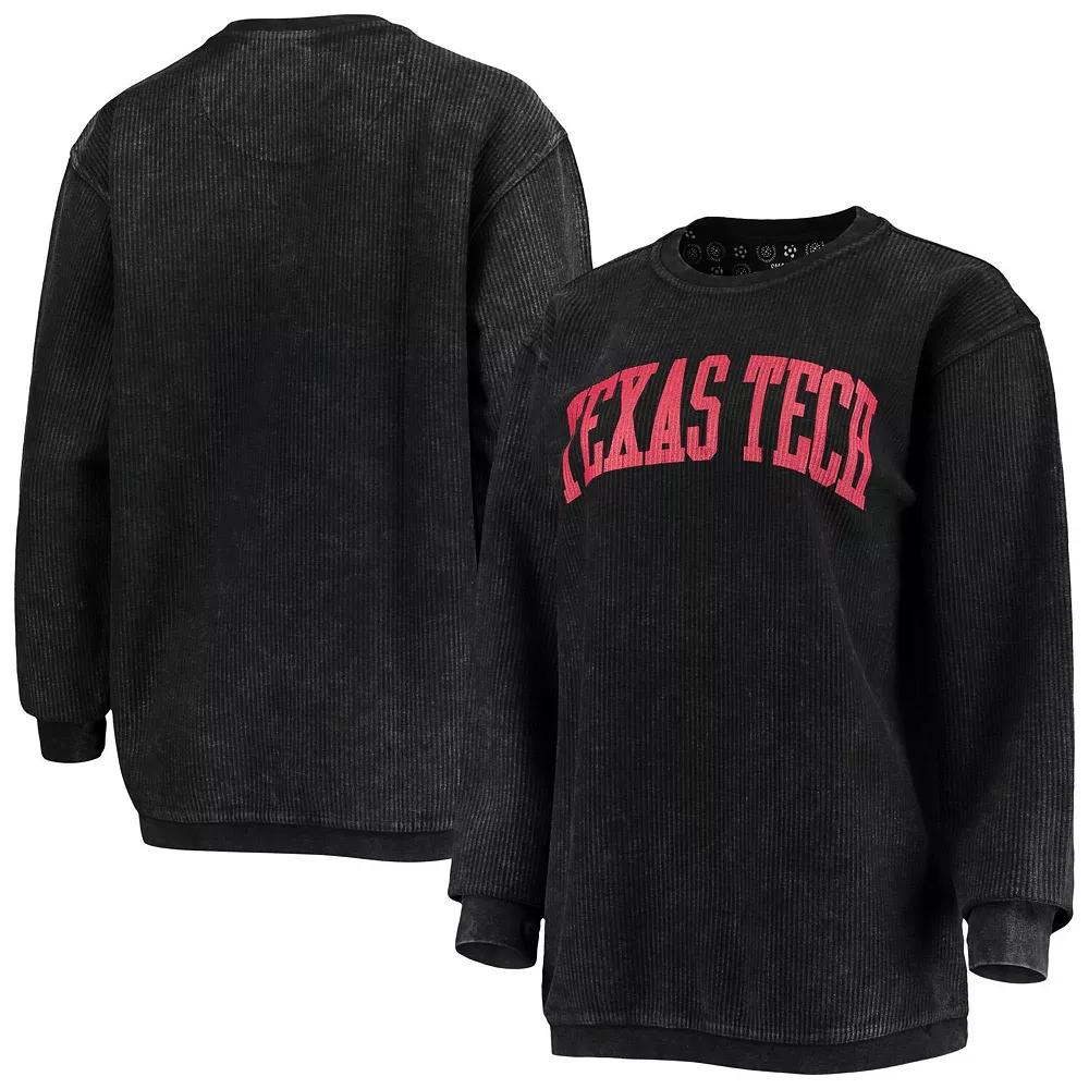 Women's Pressbox Black Texas Tech Red Raiders Comfy Cord Vintage Wash Basic Arch Pullover Sweatshirt,  Product Image
