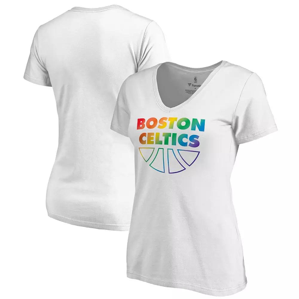 Women's Fanatics White Boston Celtics Team Pride Wordmark V-Neck T-Shirt, Size: 2XL Product Image