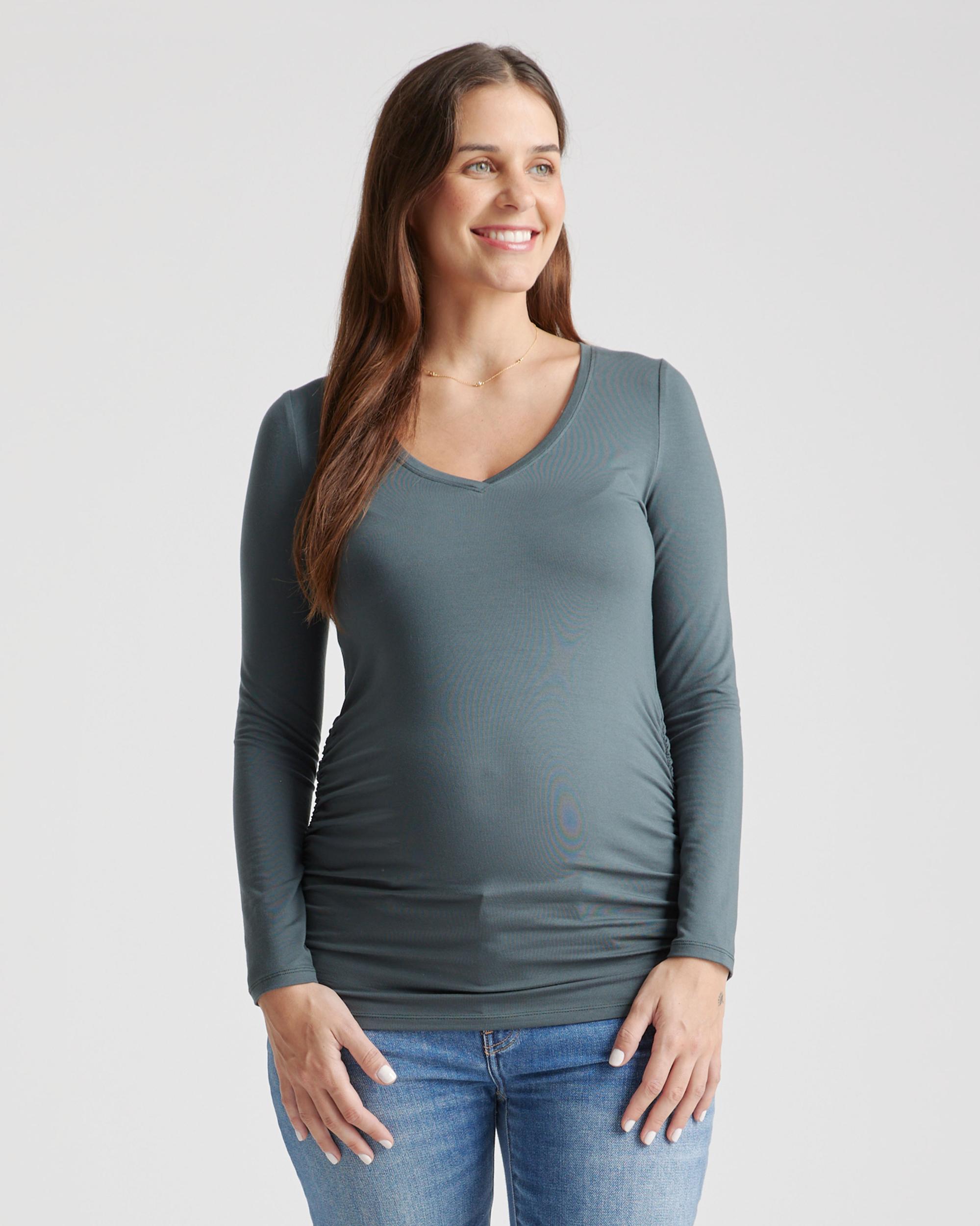 Quince | Women's Tencel Jersey Maternity Ruched Long Sleeve T-Shirt 2-Pack Lenzing Modal Product Image