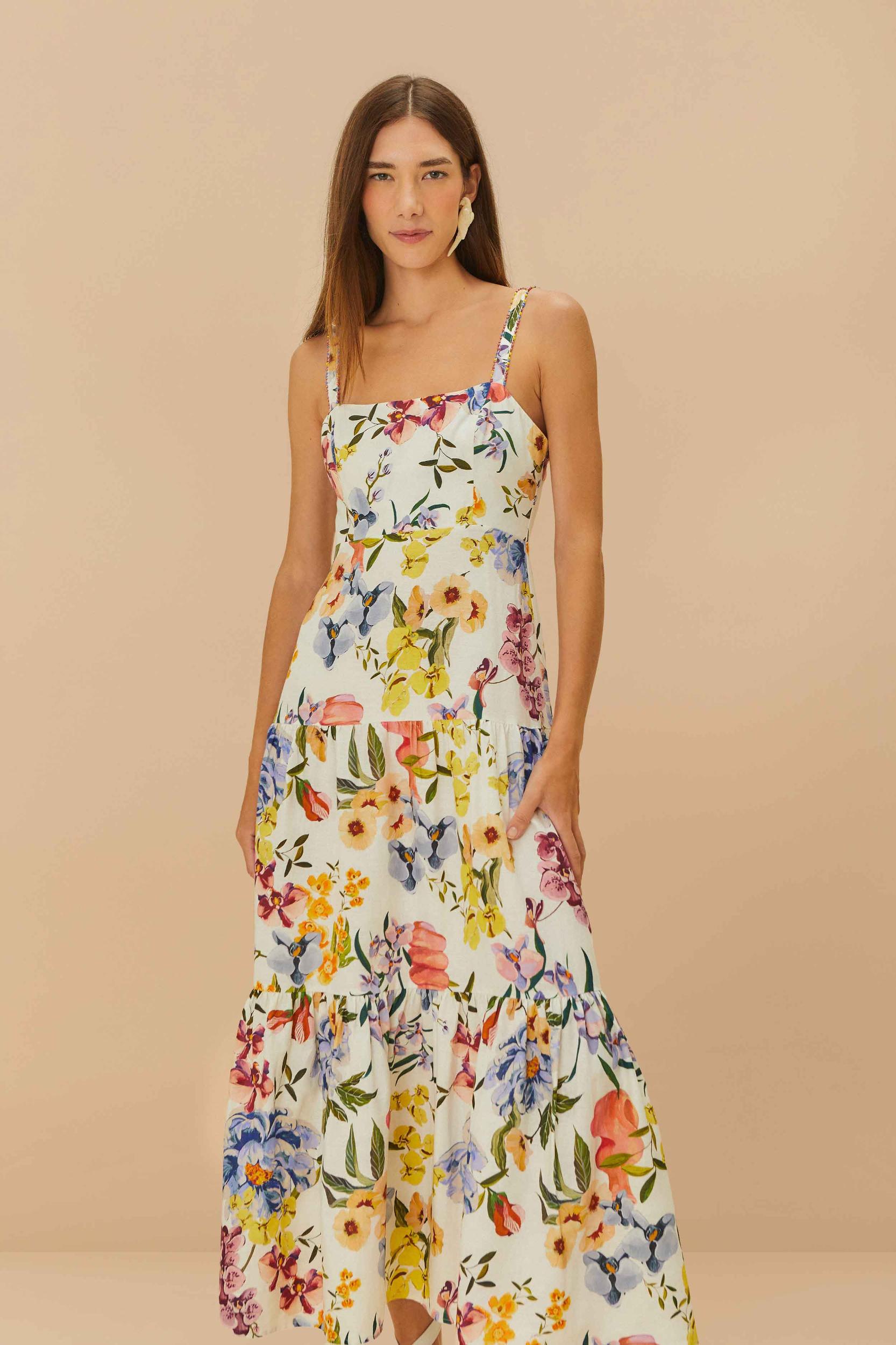 Off-White Greek Garden LENZING™ ECOVERO™ Euroflax™ Maxi Dress Product Image