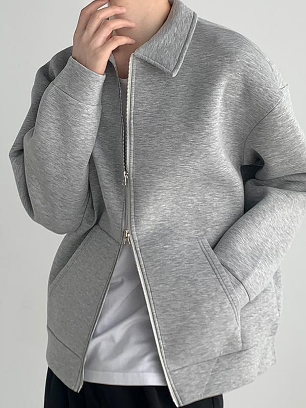 Men's Solid Lapel Neck Double Zip Outwear Product Image