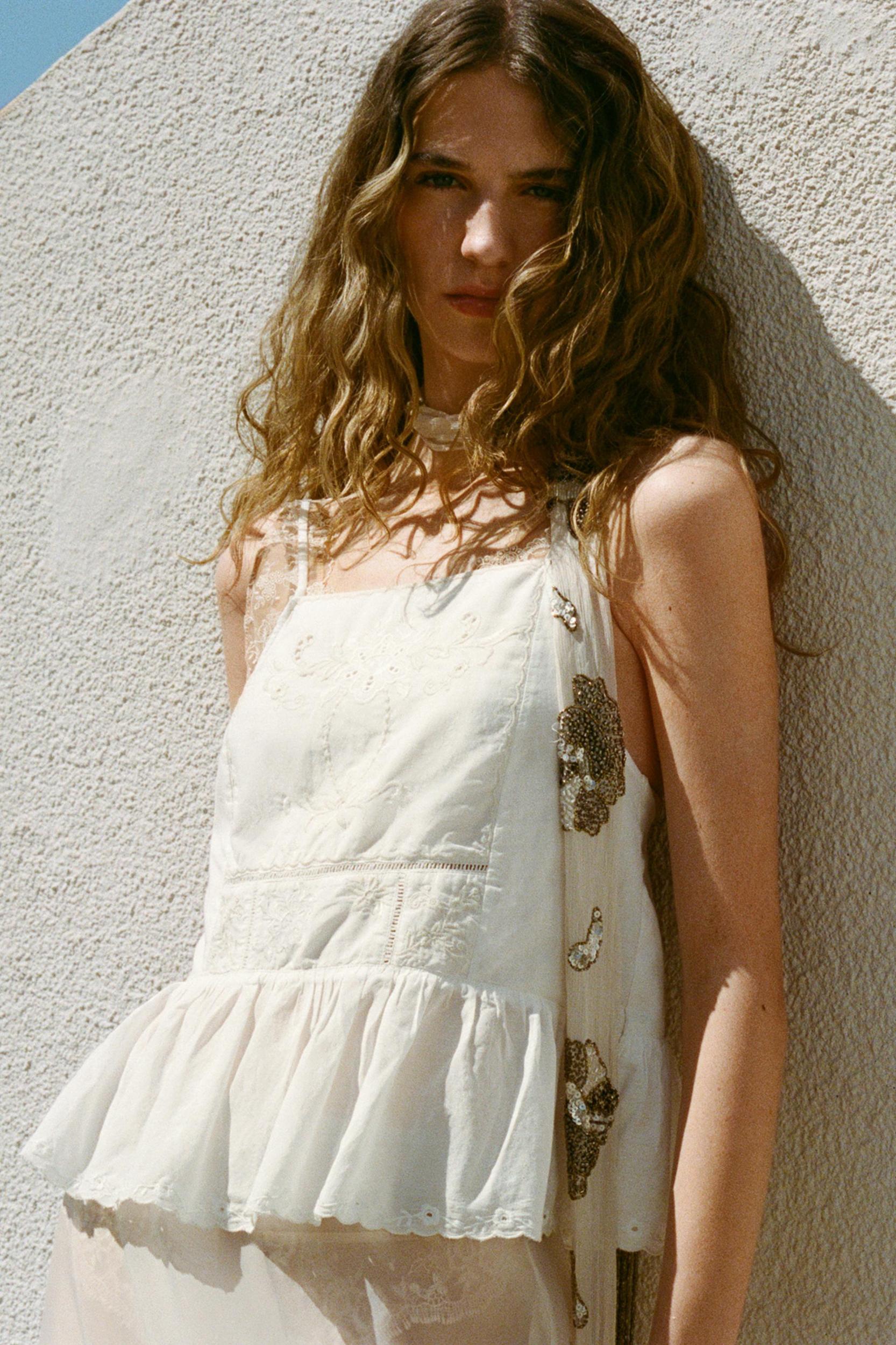 EMBROIDERED FLOWER TIE TOP Product Image