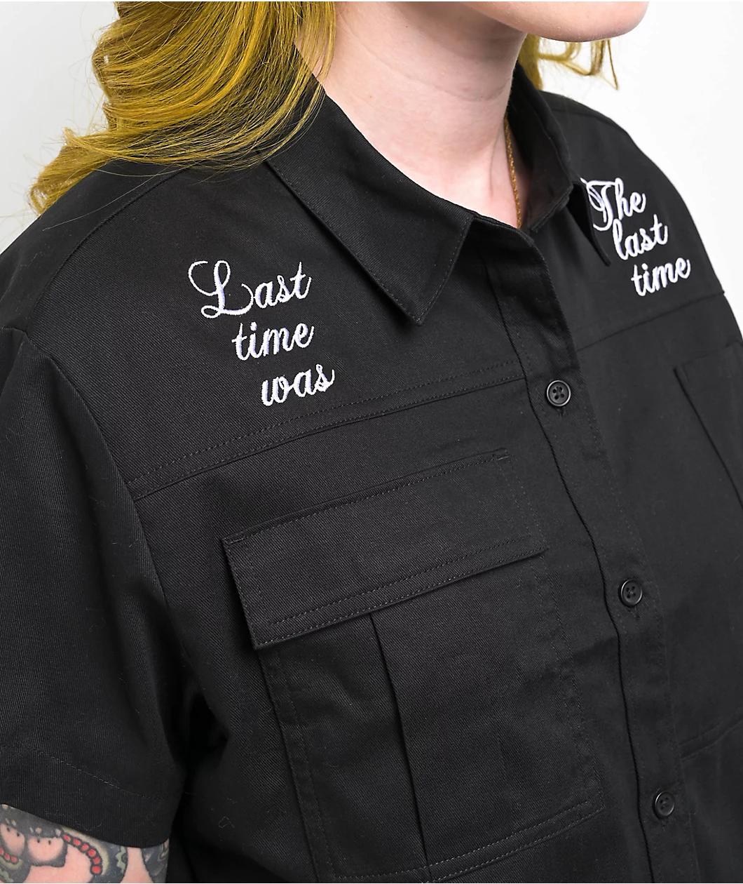 Broken Promises Last Time Black Crop Work Shirt Product Image