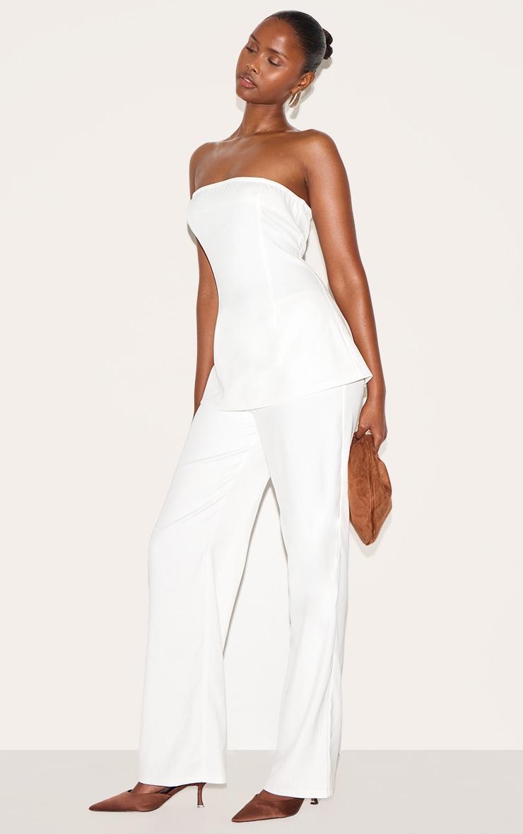 White Woven Tailored Longline Bandeau Flared Jumpsuit Product Image