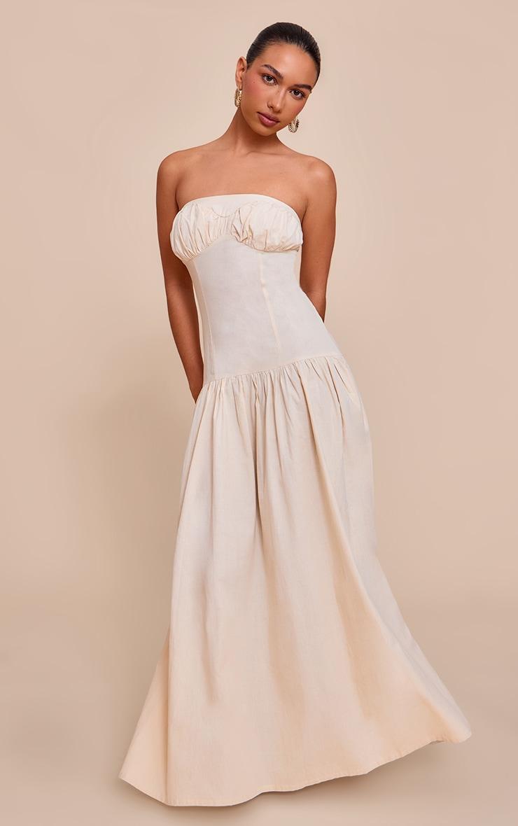 Sand Bandeau Bust Seam Detail Maxi Dress Product Image