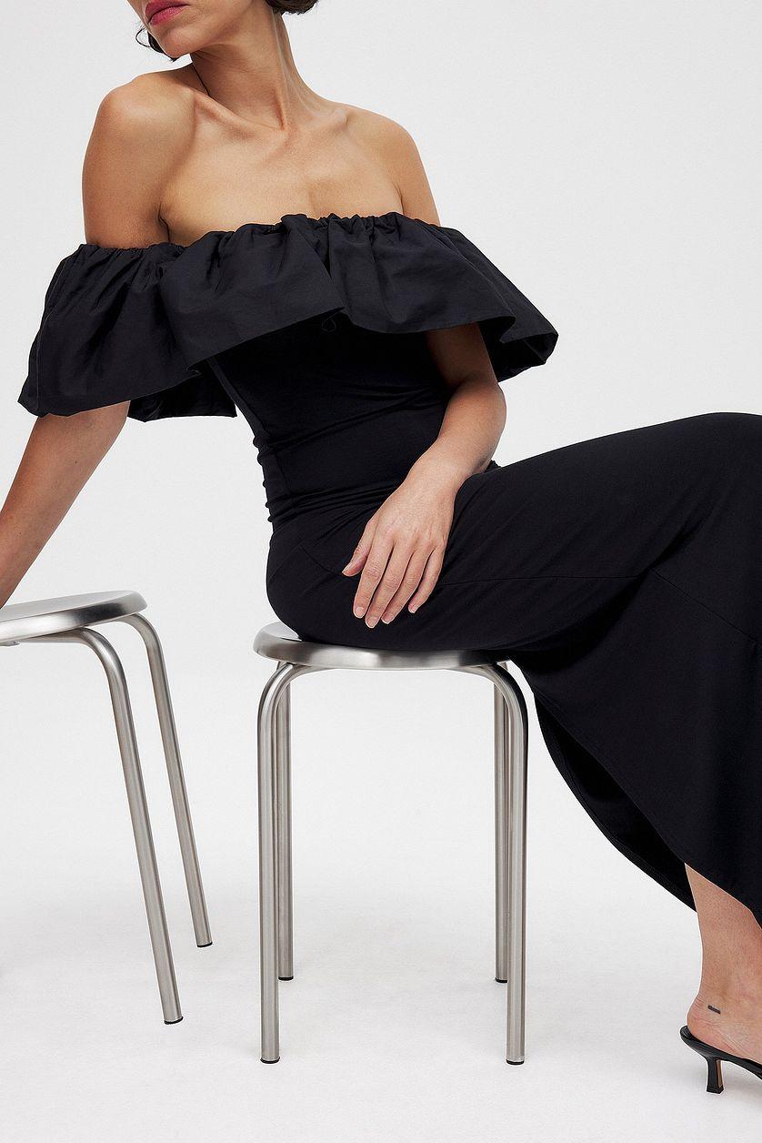 Puff Off Shoulder Midi Dress Product Image