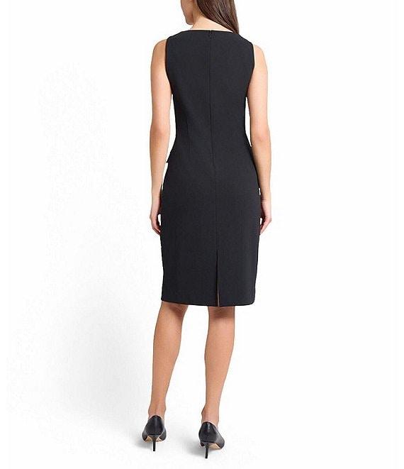 Ming Wang Stretch Crepe Boat Neck Sleeveless Sheath Dress Product Image