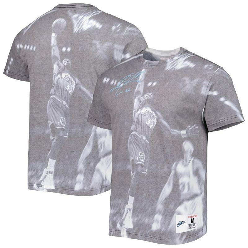 Men's Mitchell & Ness Karl Malone Heather Gray Utah Jazz Above The Rim T-Shirt,  Product Image