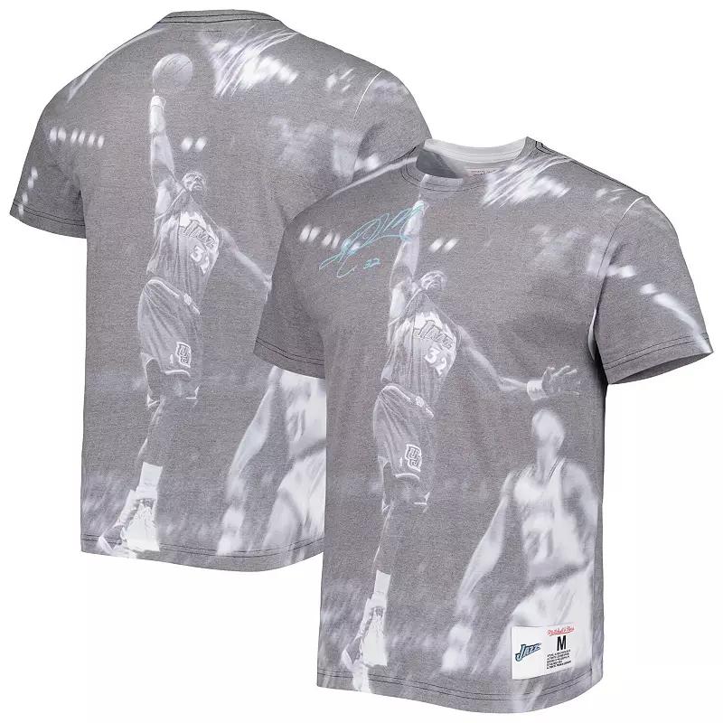 Men's Mitchell & Ness Karl Malone Heather Gray Utah Jazz Above The Rim T-Shirt,  Product Image